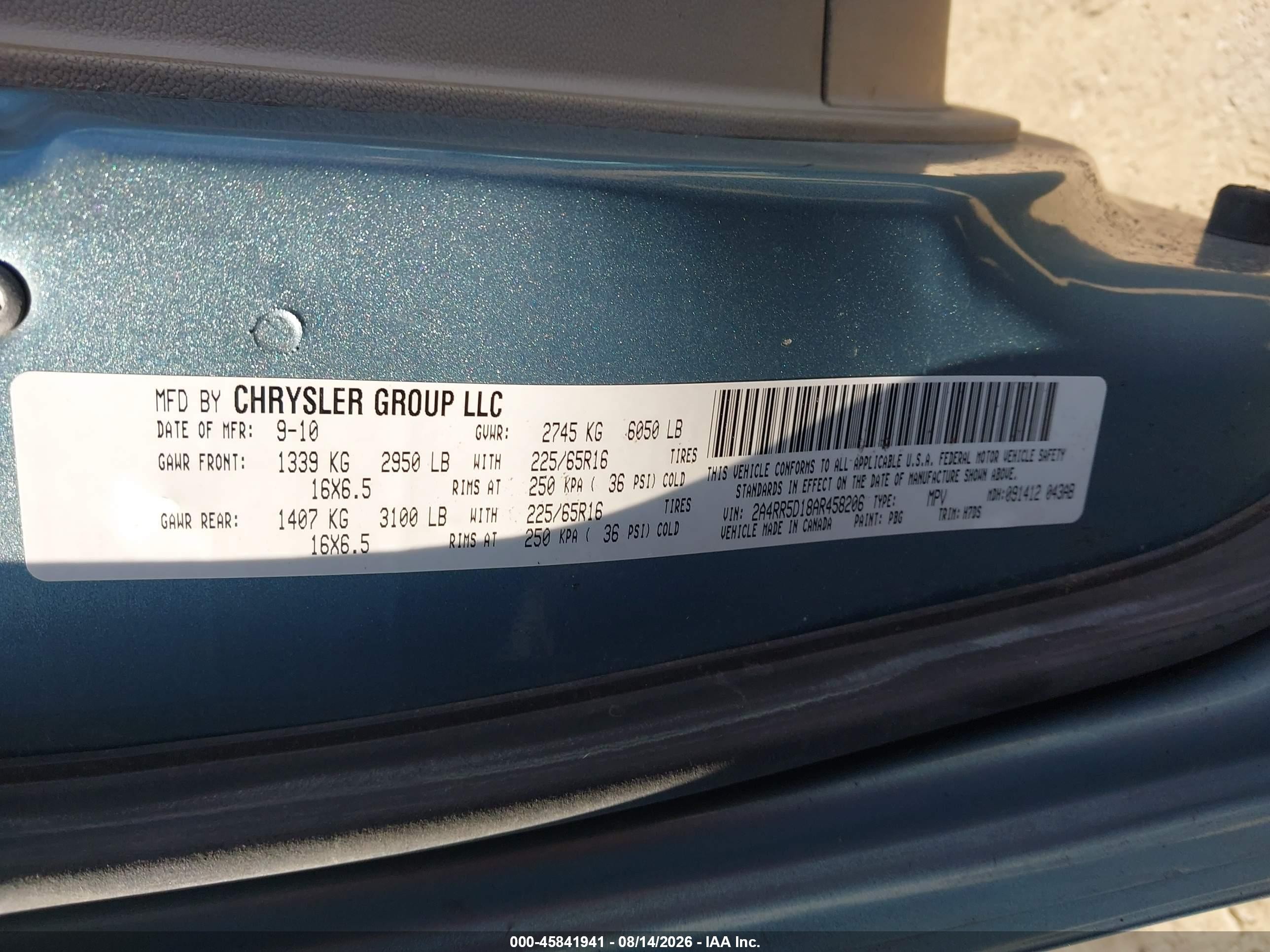 2010 Chrysler Town & Country Touring Синий vin: 2A4RR5D18AR458206