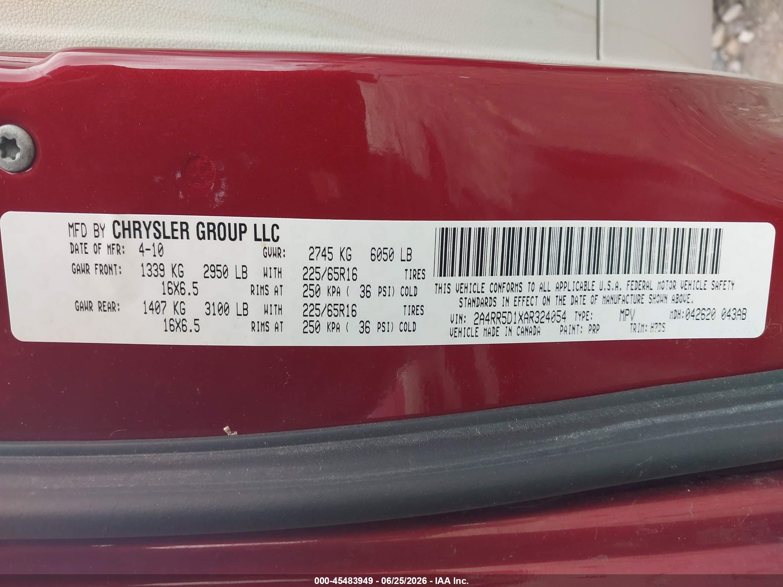 2010 Chrysler Town & Country Touring Red vin: 2A4RR5D1XAR324054
