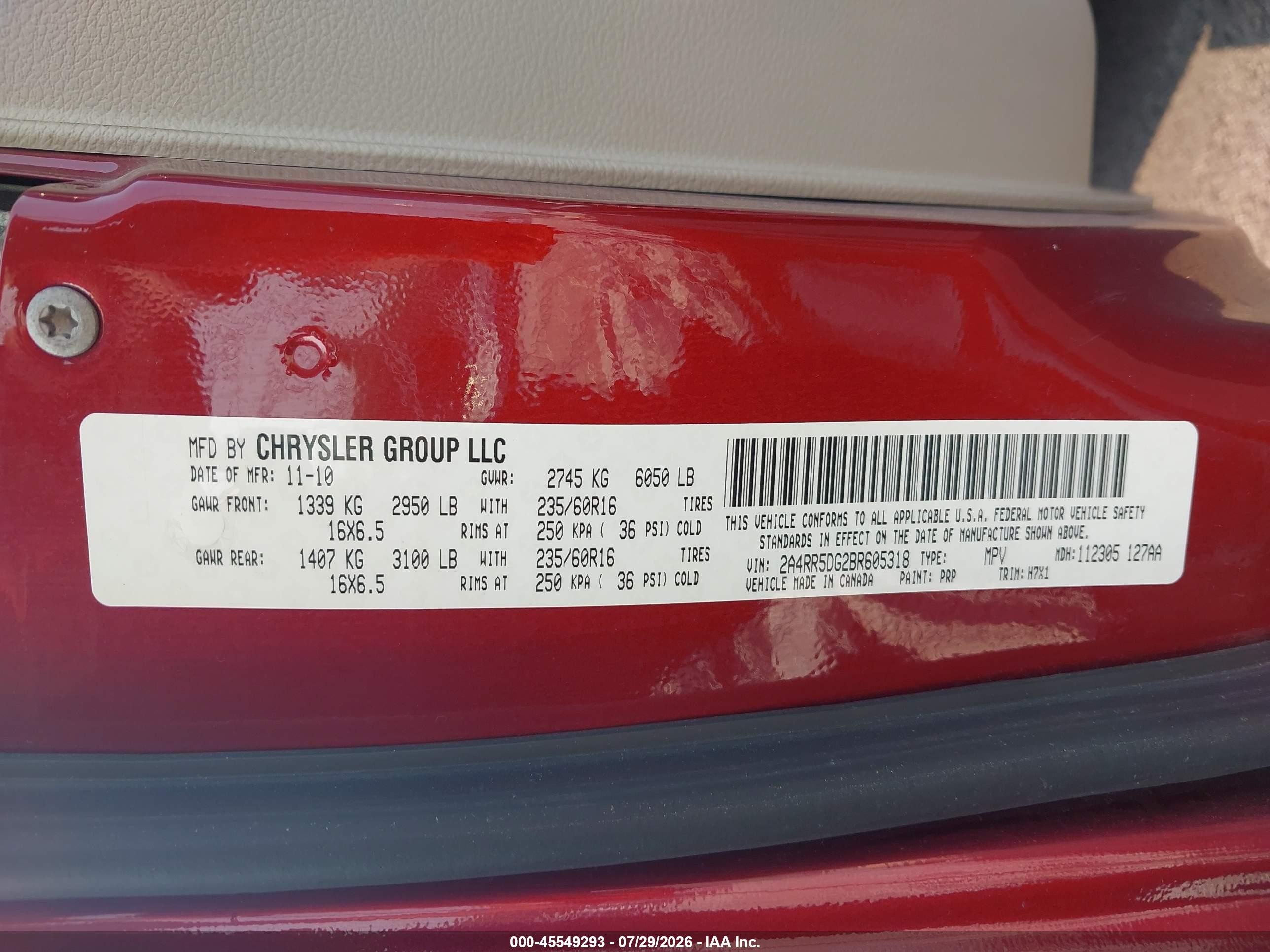 2011 Chrysler Town & Country Touring Красный vin: 2A4RR5DG2BR605318