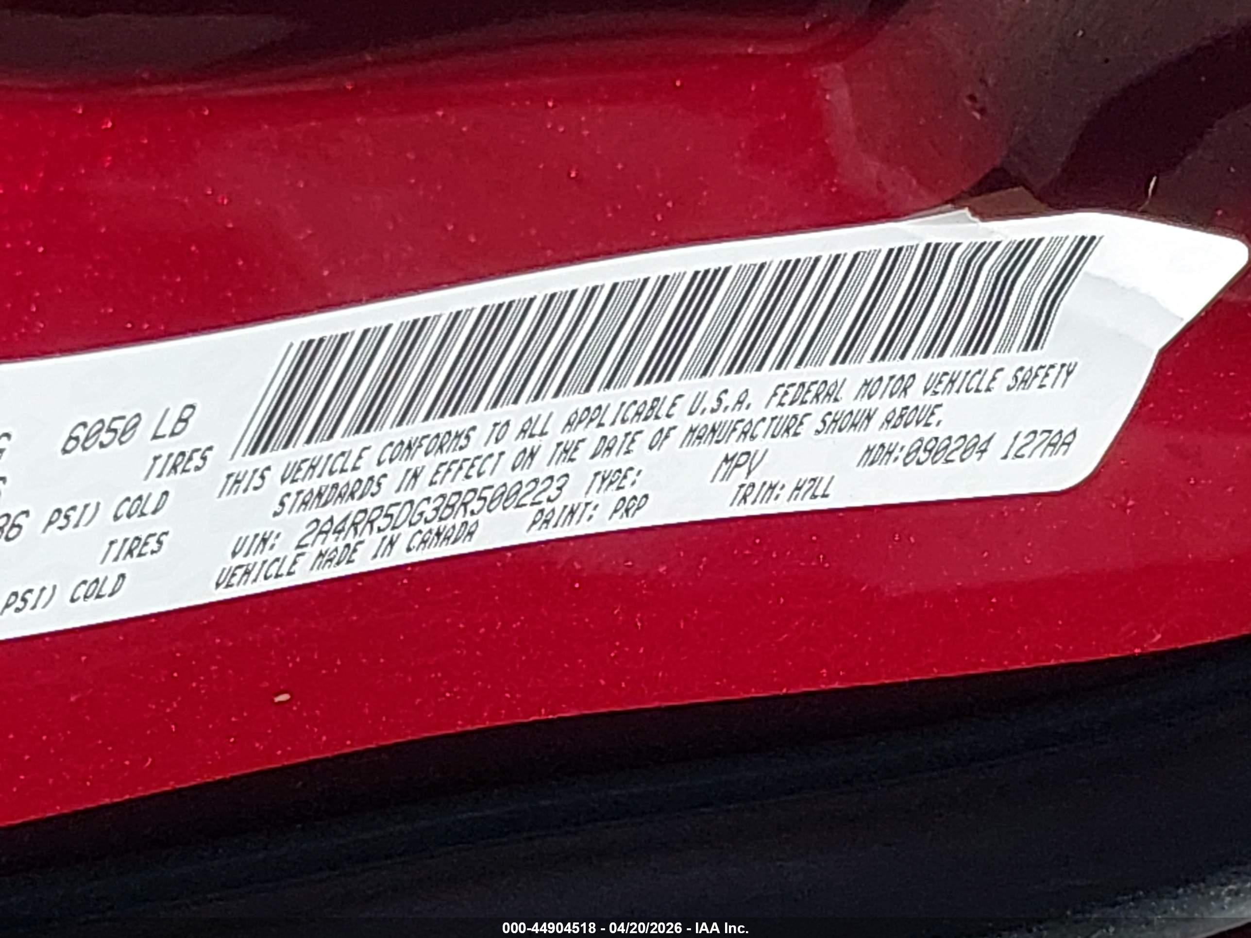 2011 Chrysler Town & Country Touring Red vin: 2A4RR5DG3BR500223