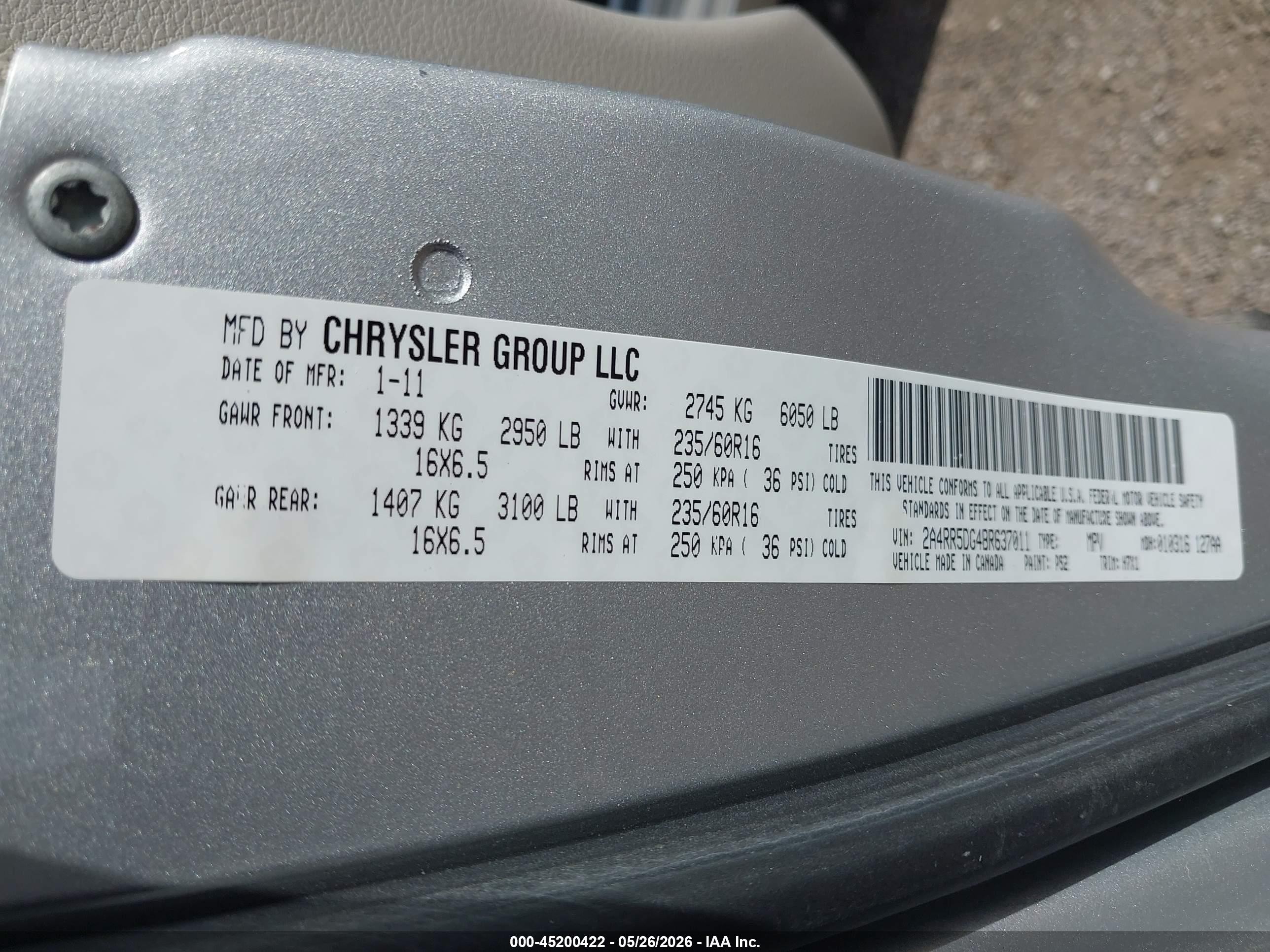 2011 Chrysler Town & Country Touring Silver vin: 2A4RR5DG4BR637011