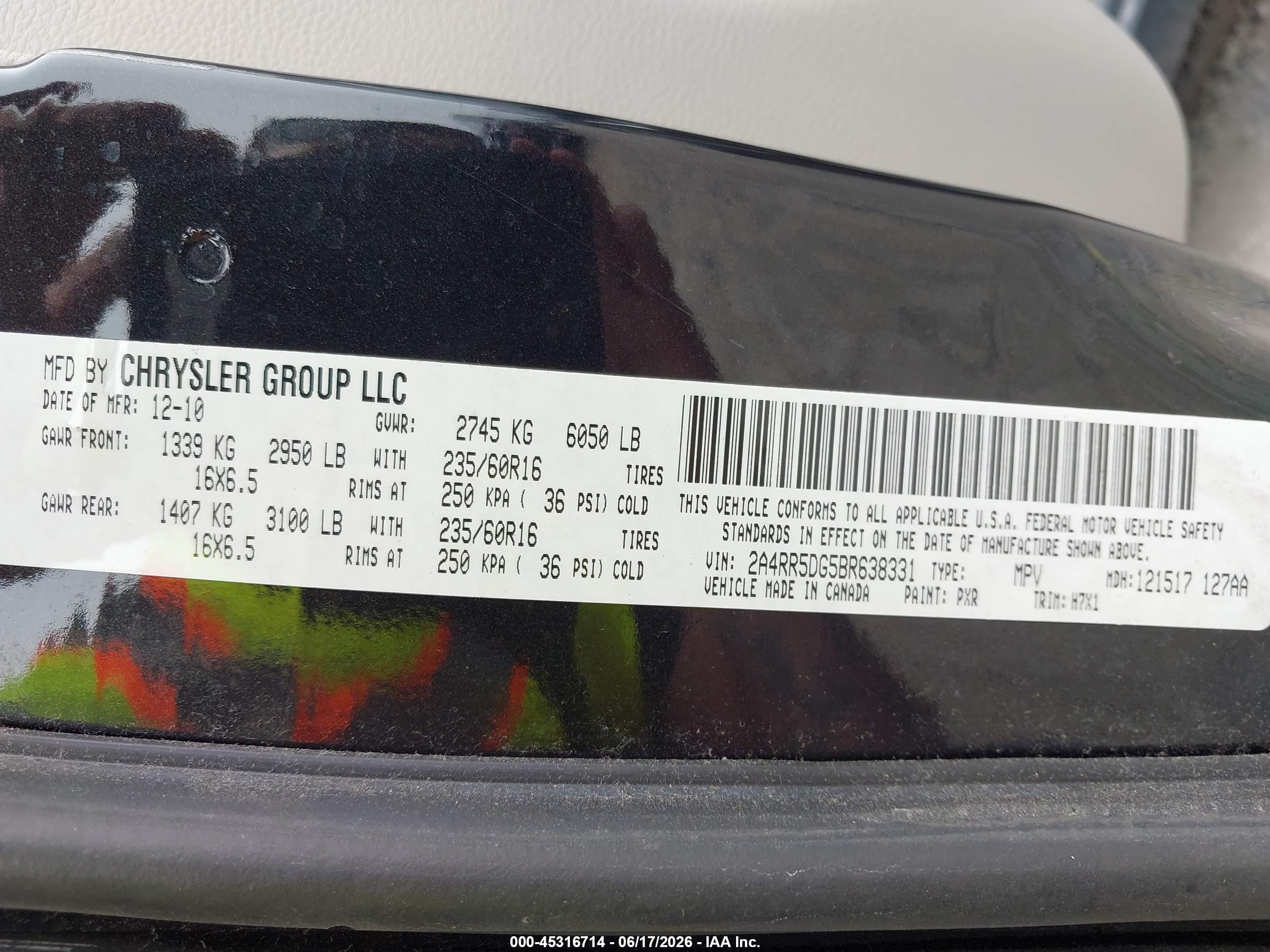 2011 Chrysler Town & Country Touring Black vin: 2A4RR5DG5BR638331
