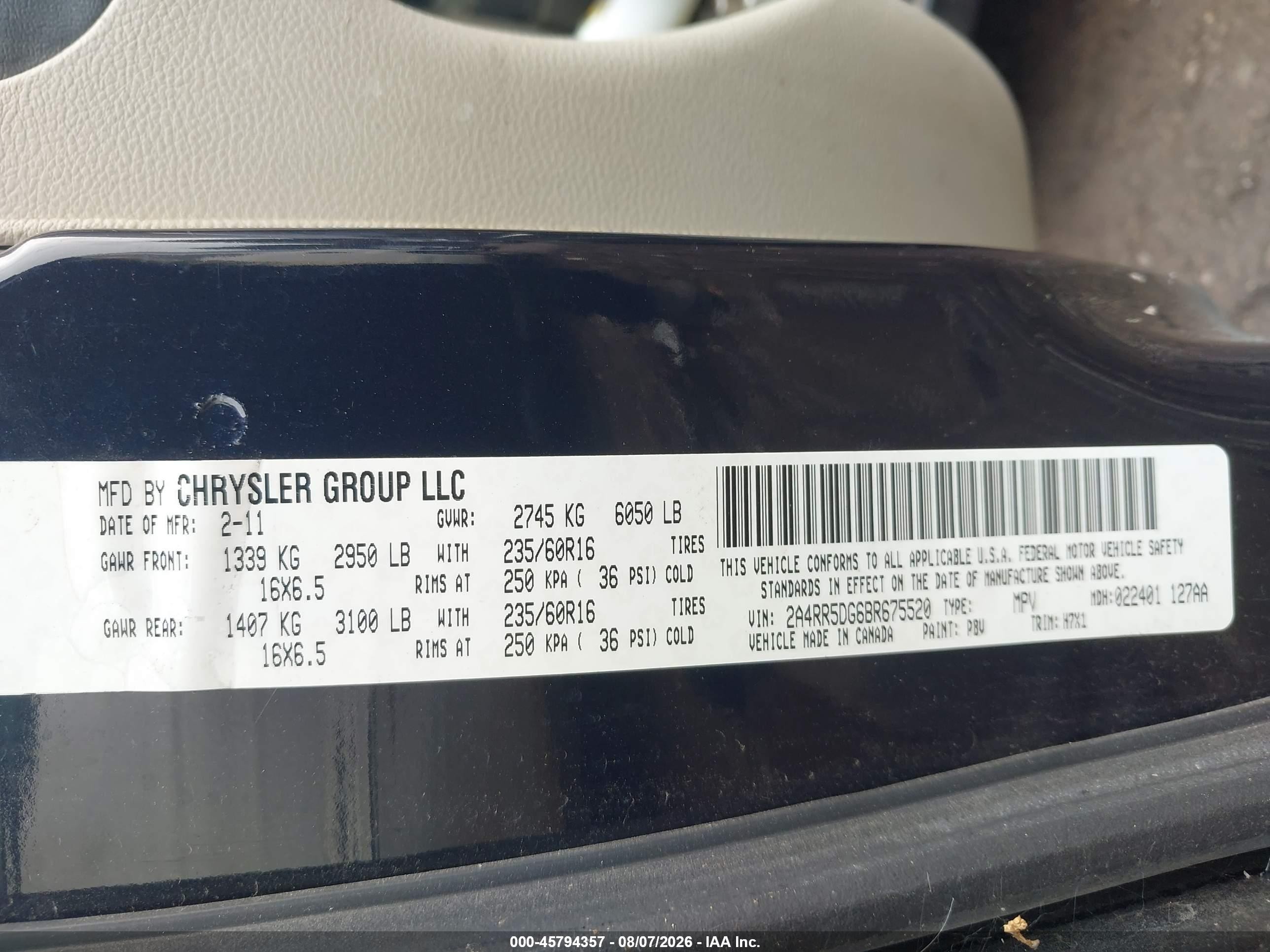 2011 Chrysler Town & Country Touring Navy vin: 2A4RR5DG6BR675520