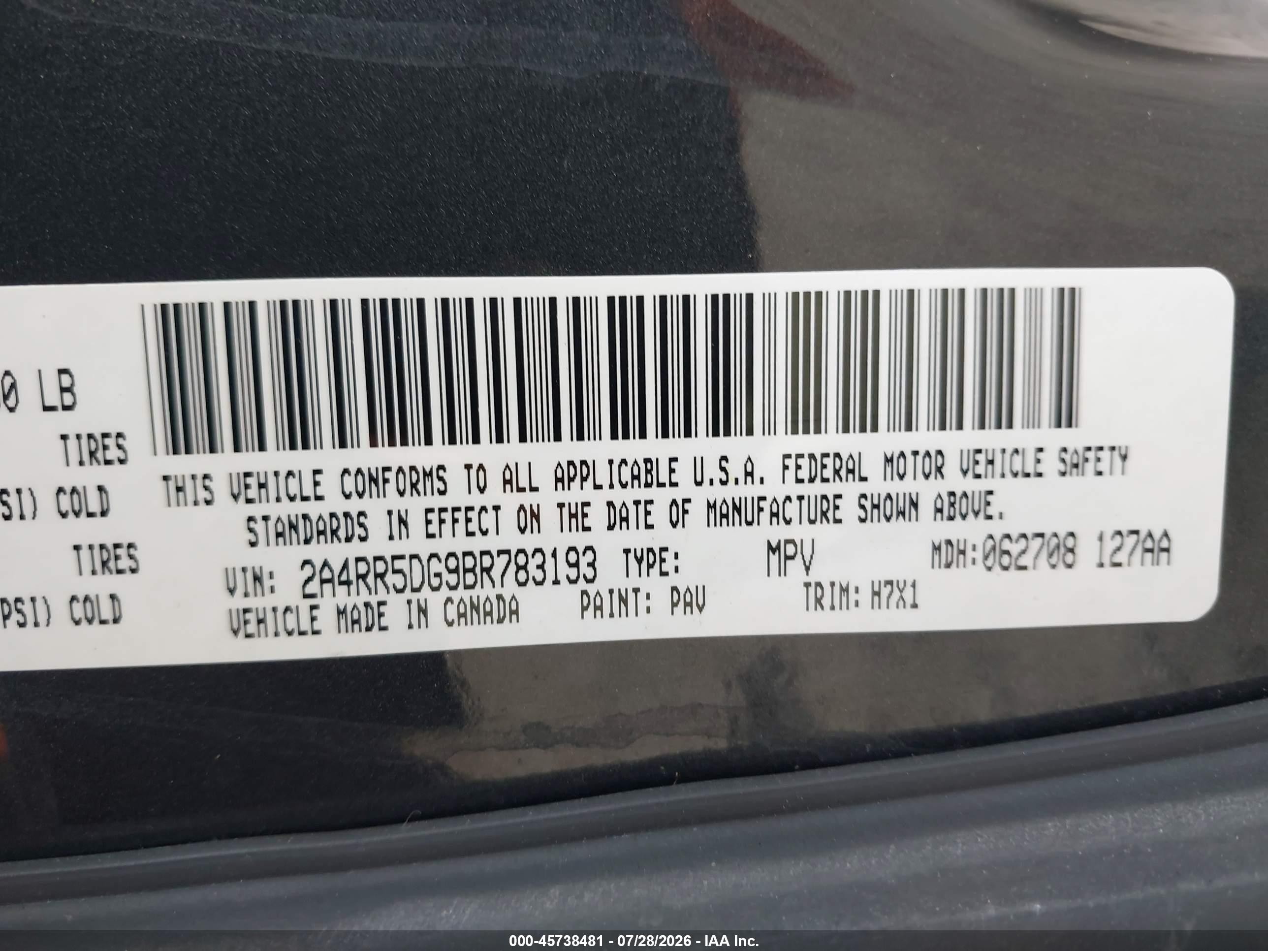 2011 Chrysler Town & Country Touring Black vin: 2A4RR5DG9BR783193