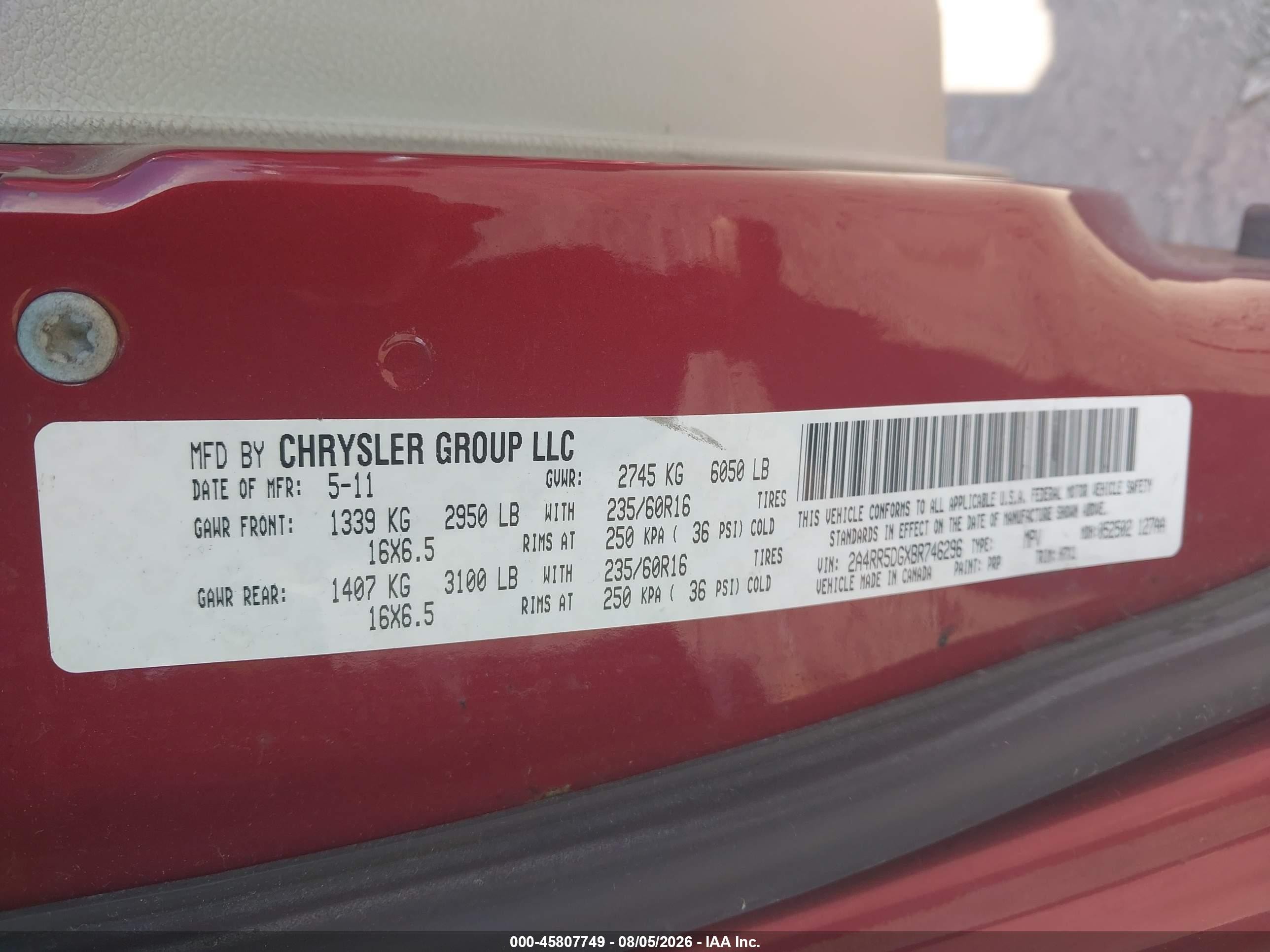 2011 Chrysler Town & Country Touring Maroon vin: 2A4RR5DGXBR746296