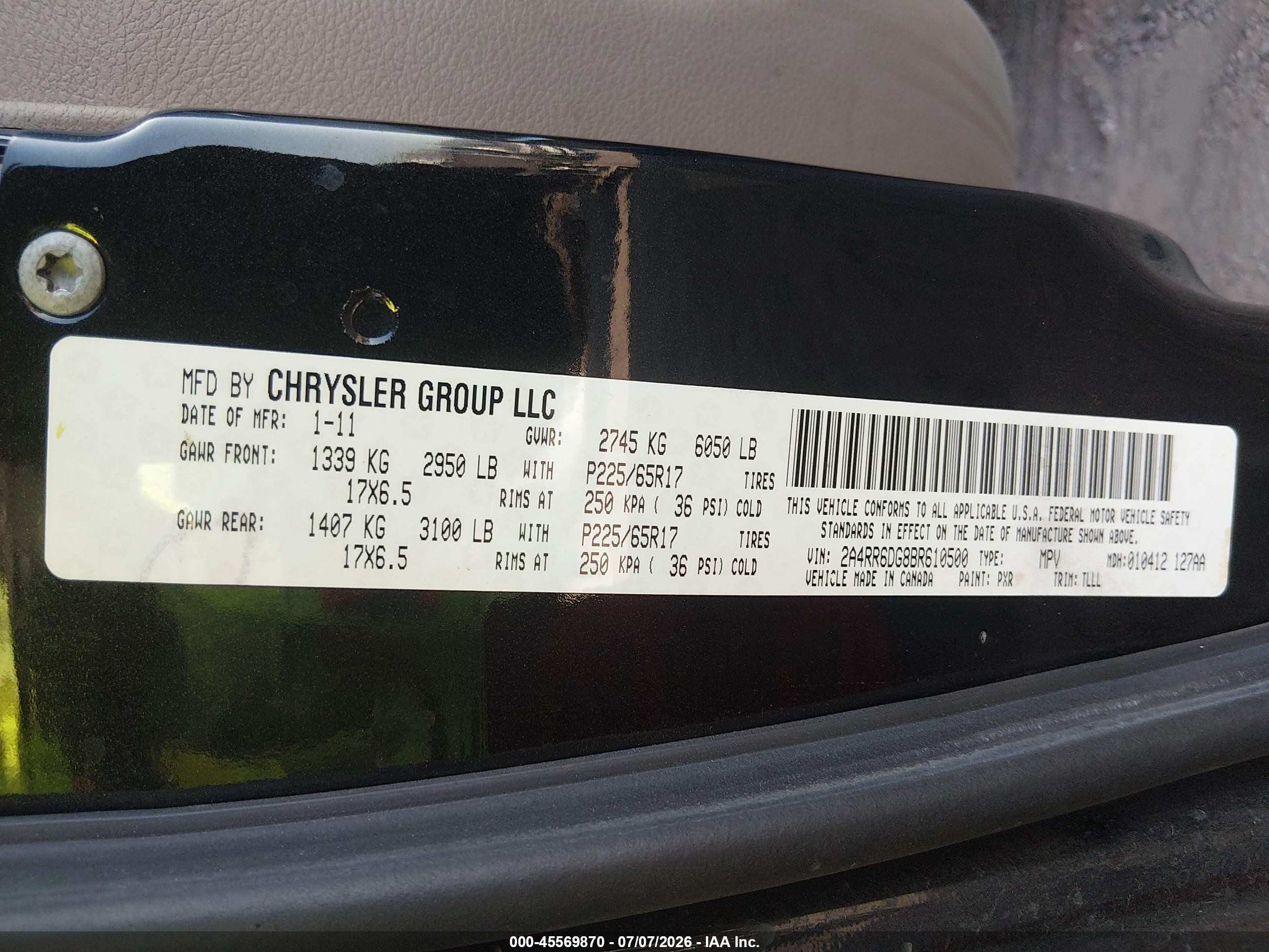 2011 Chrysler Town & Country Limited Black vin: 2A4RR6DG8BR610500