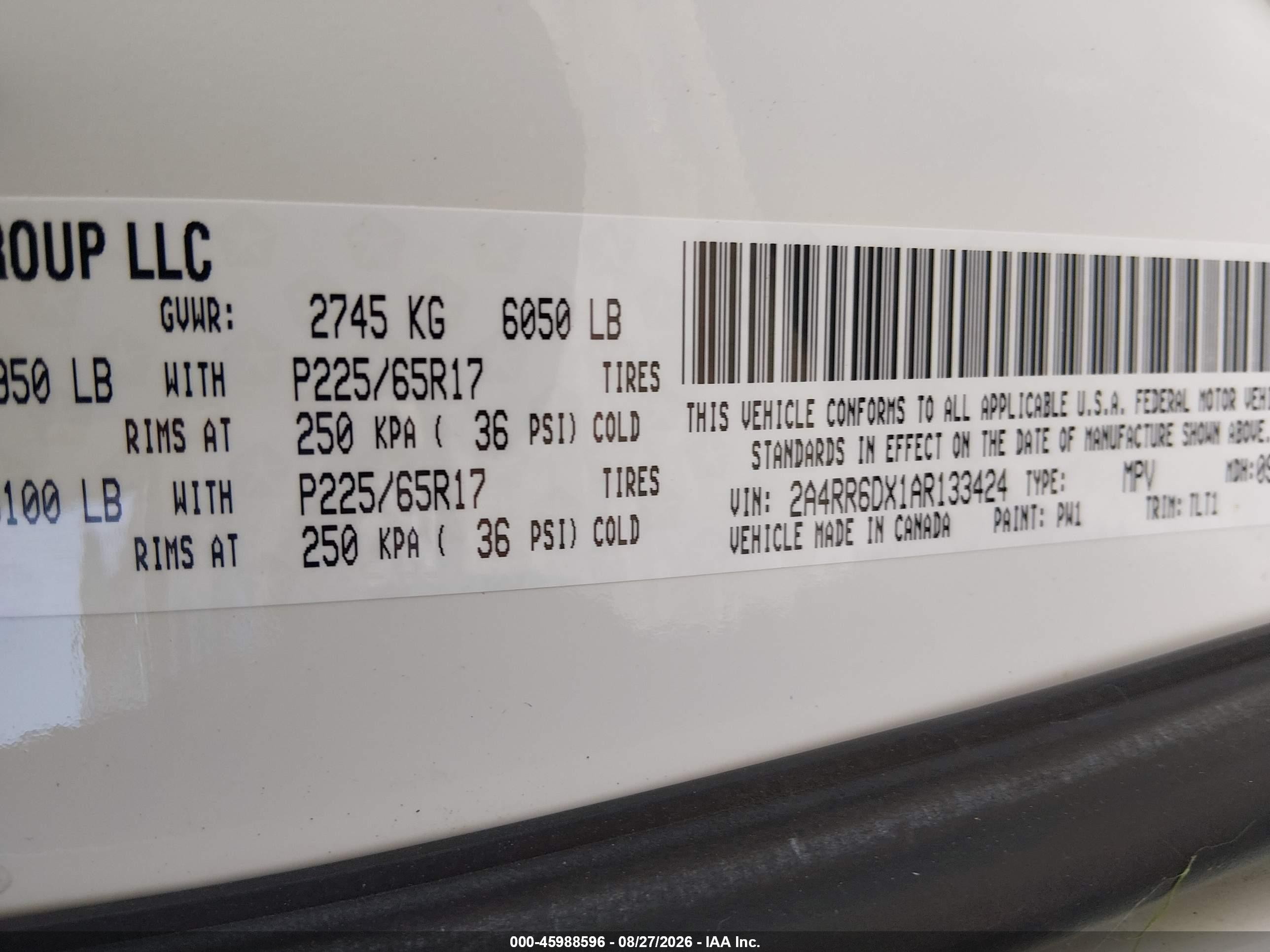 2010 Chrysler Town & Country Limited White vin: 2A4RR6DX1AR133424