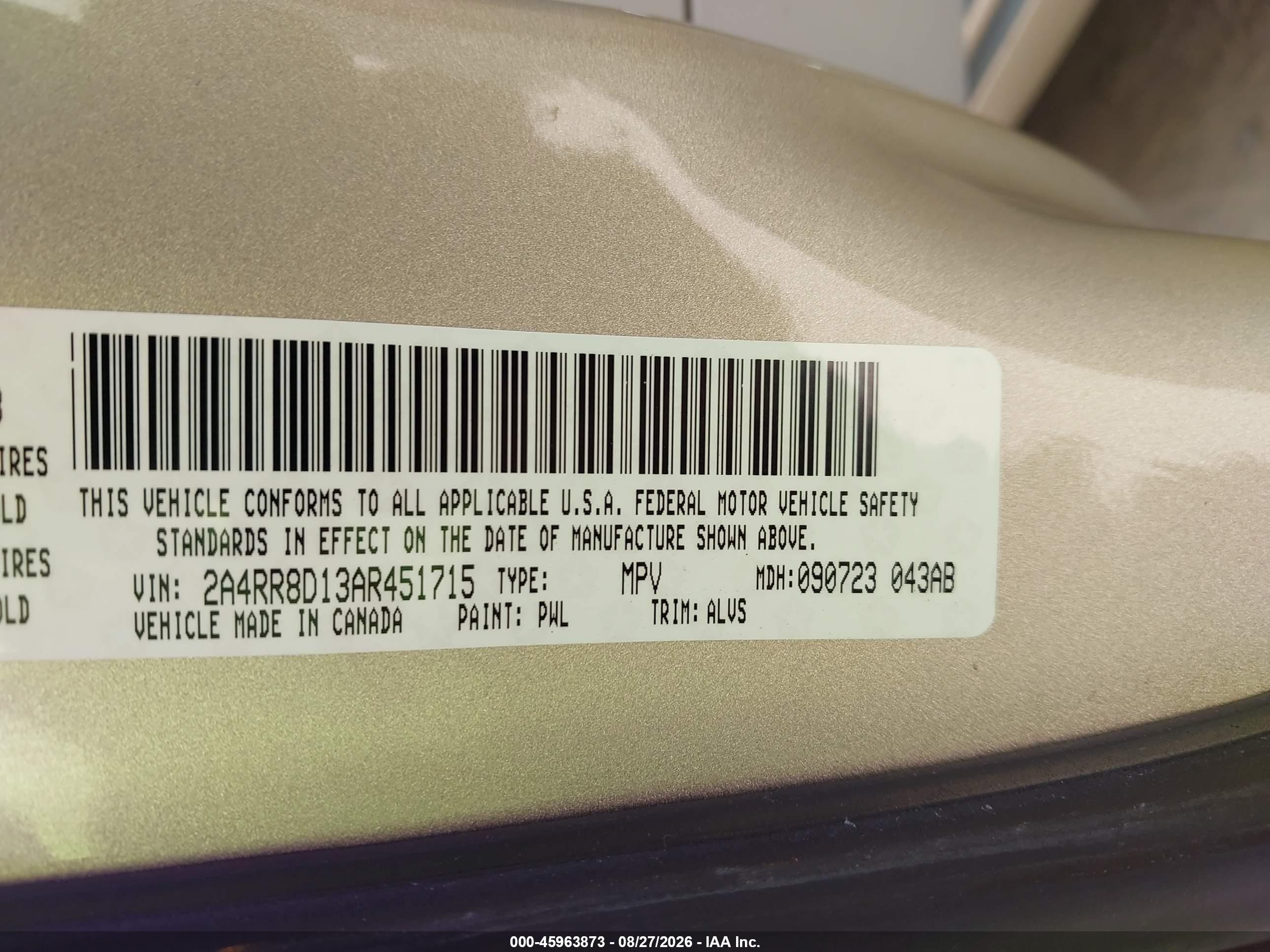 2010 Chrysler Town & Country Touring Plus Золотой vin: 2A4RR8D13AR451715