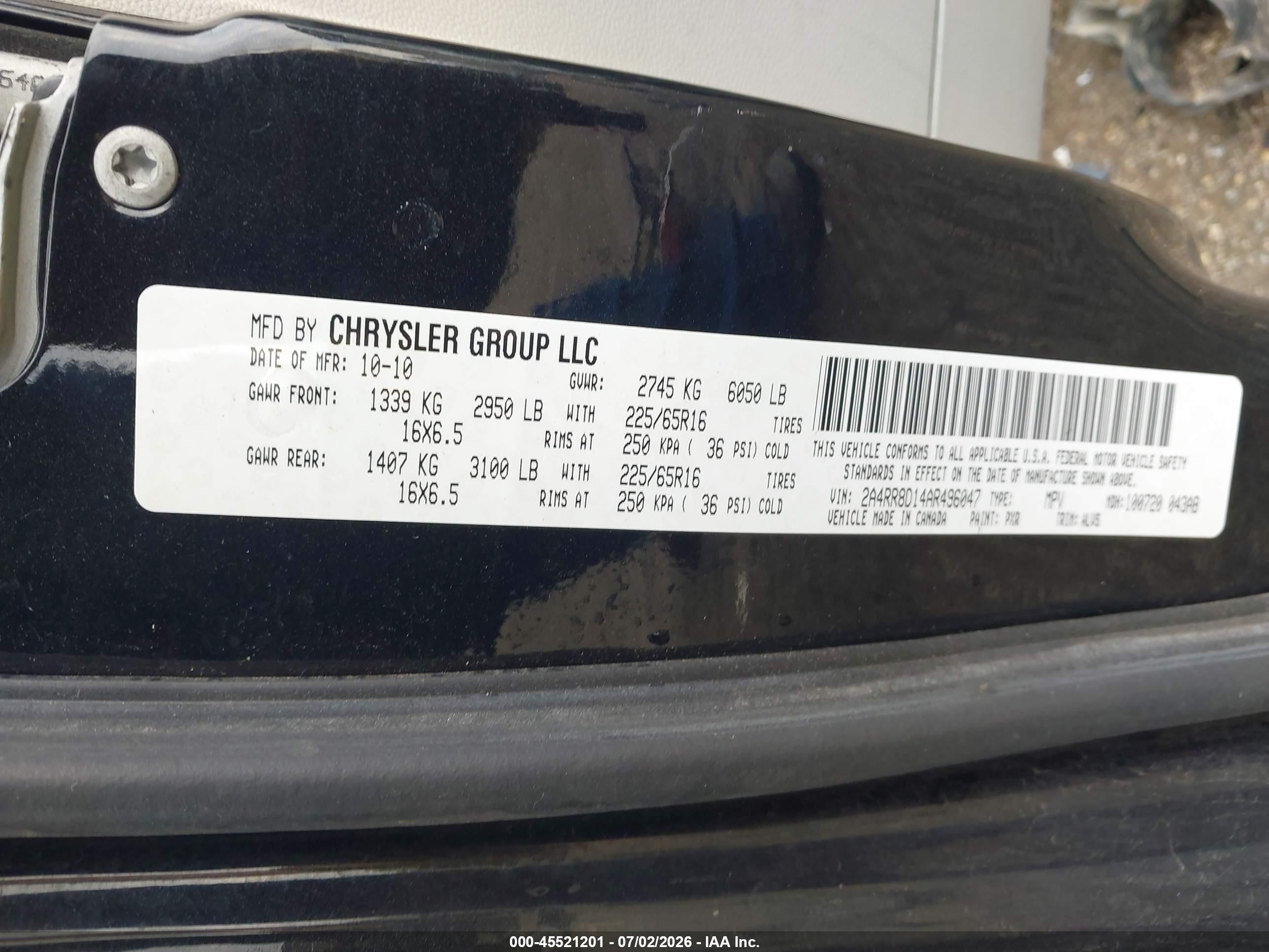 2010 Chrysler Town & Country Touring Plus Black vin: 2A4RR8D14AR496047