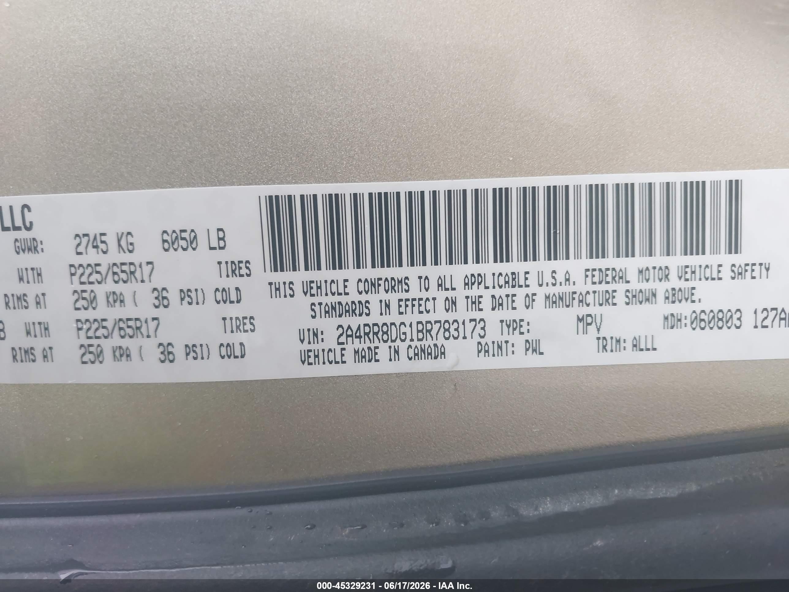 2011 Chrysler Town & Country Touring-l Gold vin: 2A4RR8DG1BR783173