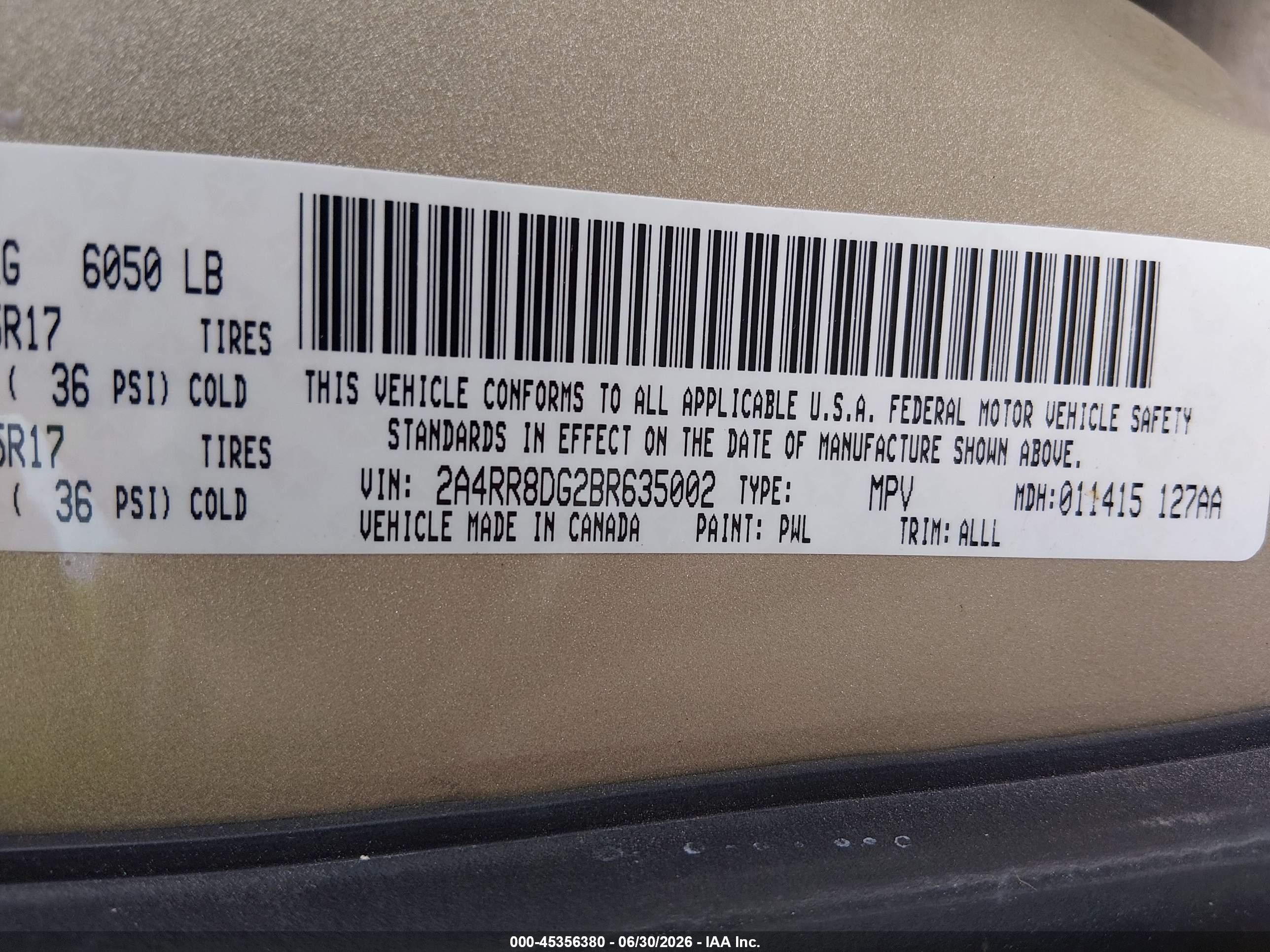 2011 Chrysler Town & Country Touring-l Gold vin: 2A4RR8DG2BR635002