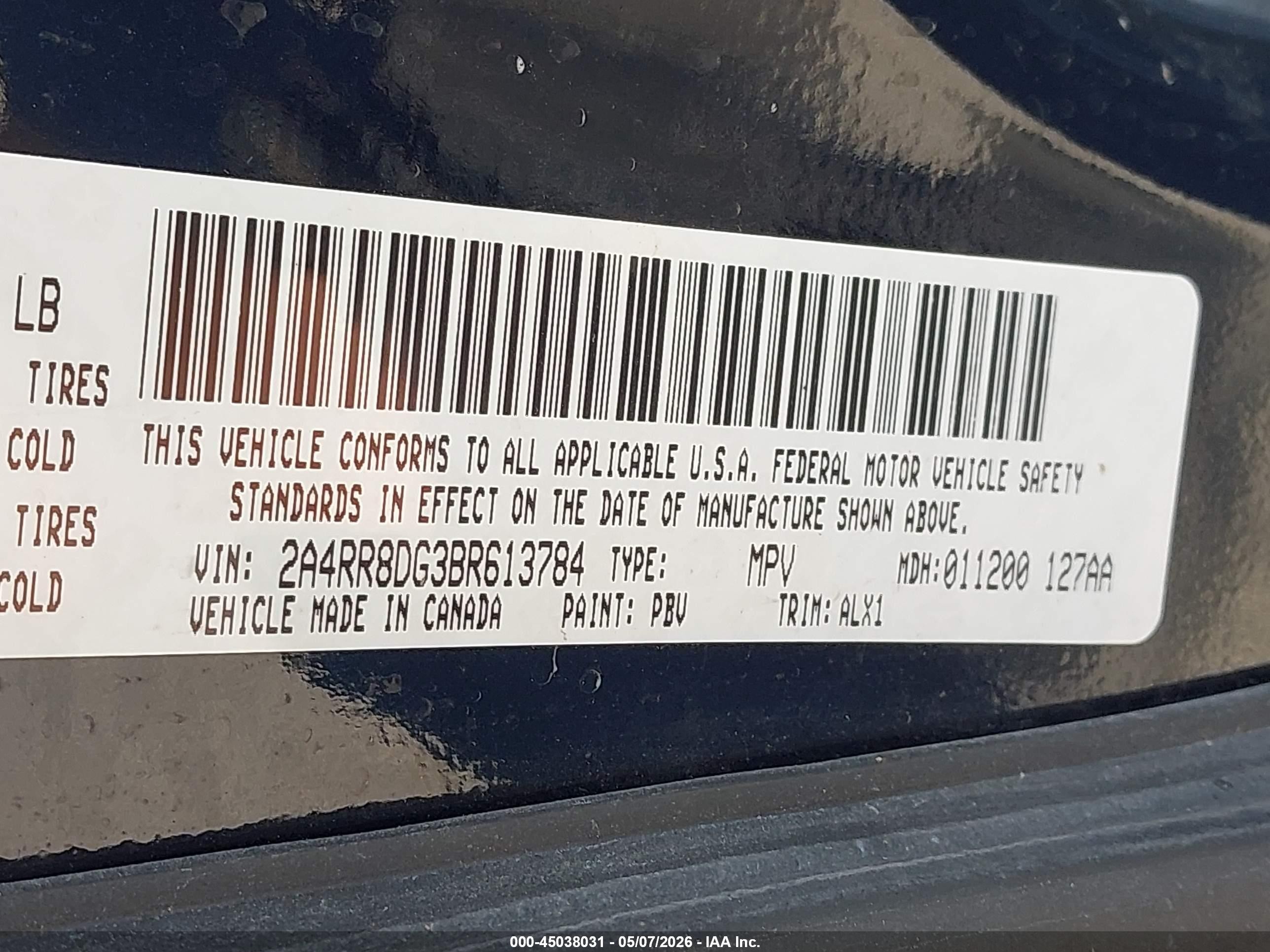 2011 Chrysler Town & Country Touring-l Black vin: 2A4RR8DG3BR613784