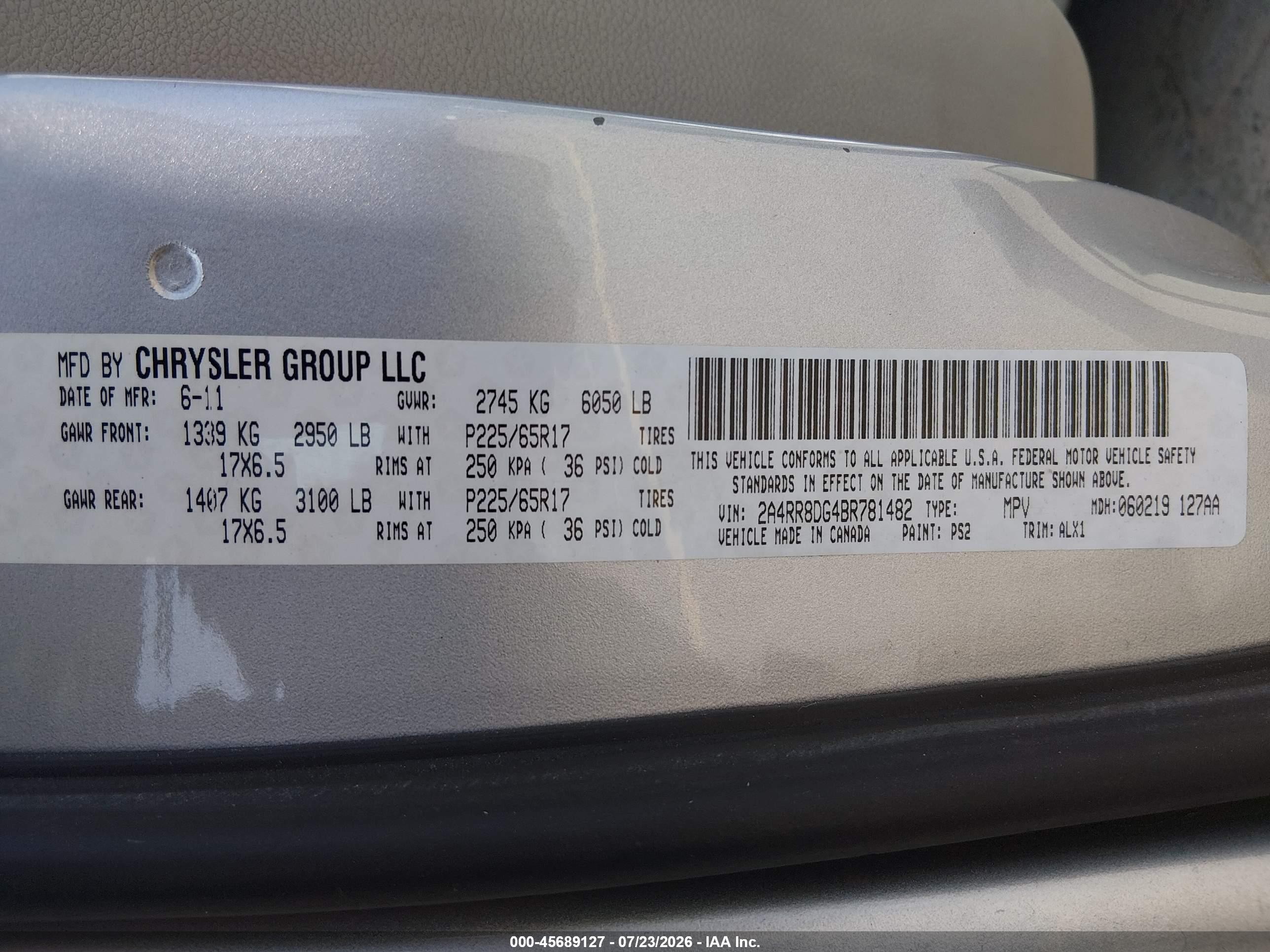 2011 Chrysler Town & Country Touring-l Silver vin: 2A4RR8DG4BR781482