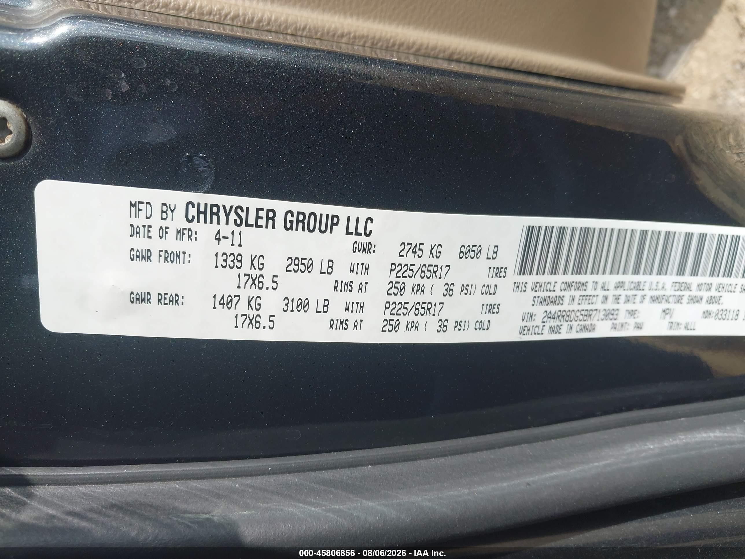 2011 Chrysler Town & Country Touring-l Gray vin: 2A4RR8DG5BR713093
