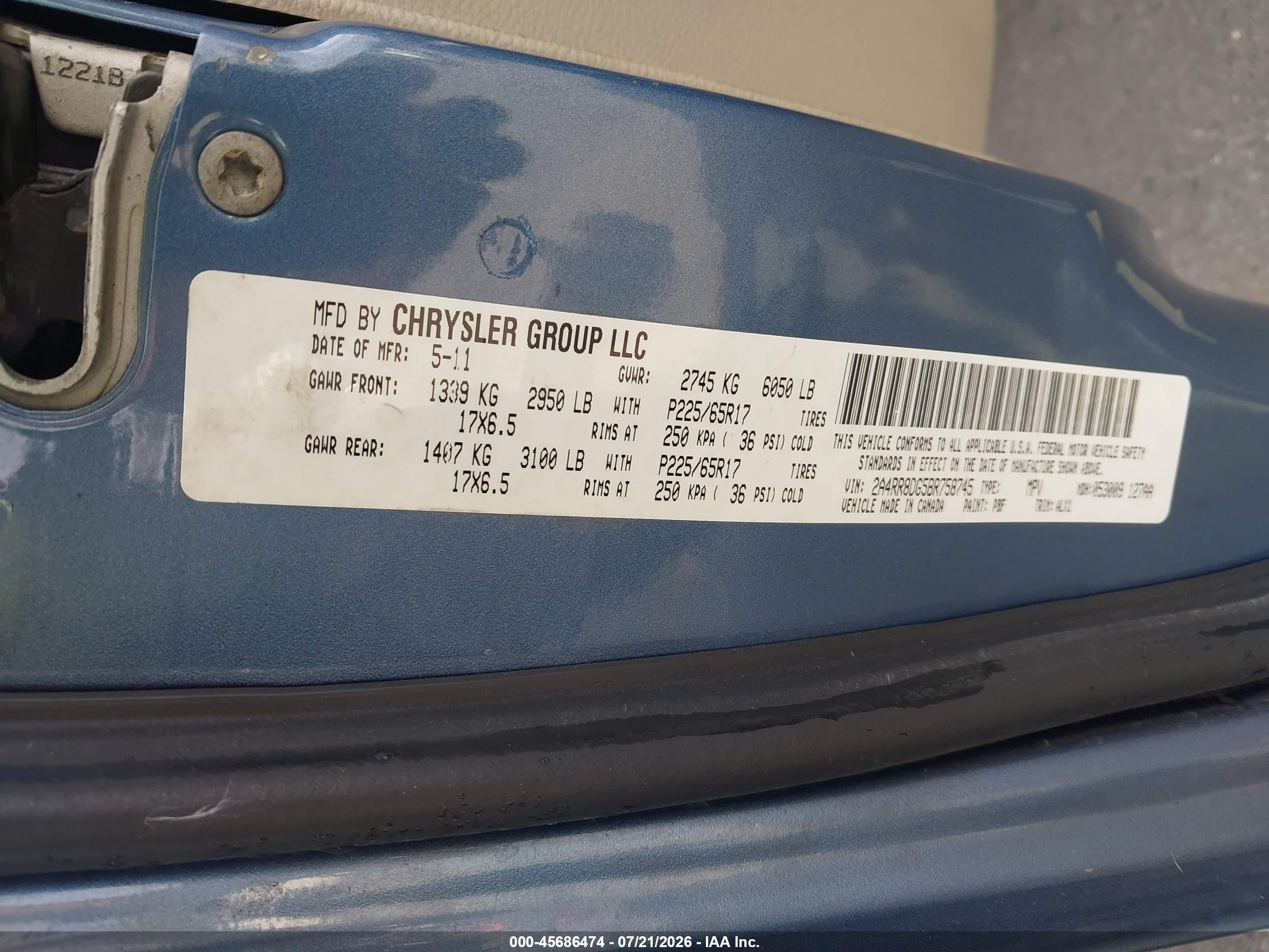 2011 Chrysler Town & Country Touring-l Gray vin: 2A4RR8DG5BR758745