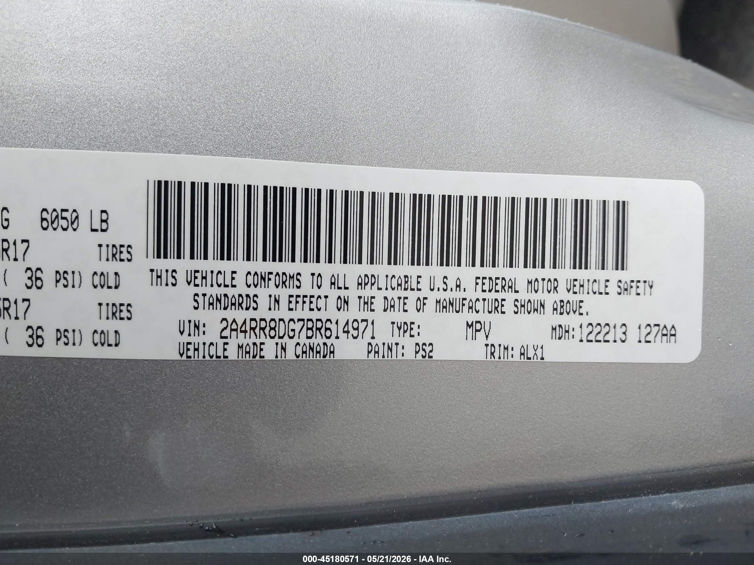 2011 Chrysler Town & Country Touring-l Серебряный vin: 2A4RR8DG7BR614971