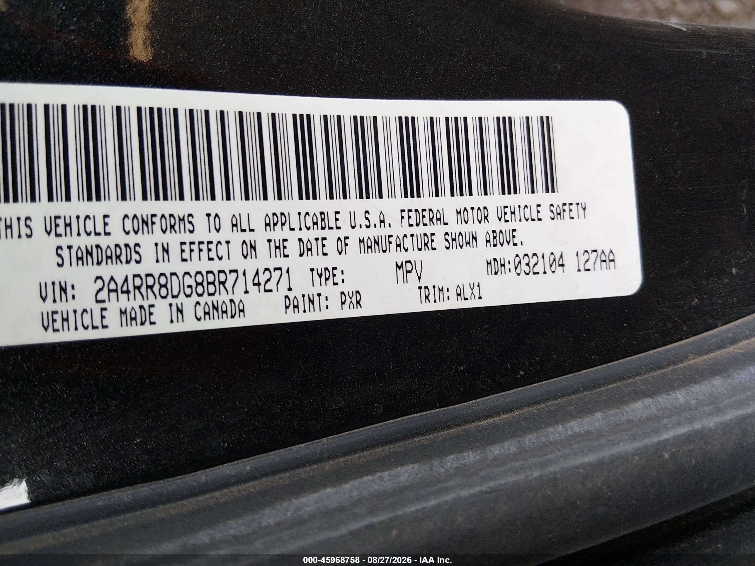 2011 Chrysler Town & Country Touring-l Black vin: 2A4RR8DG8BR714271