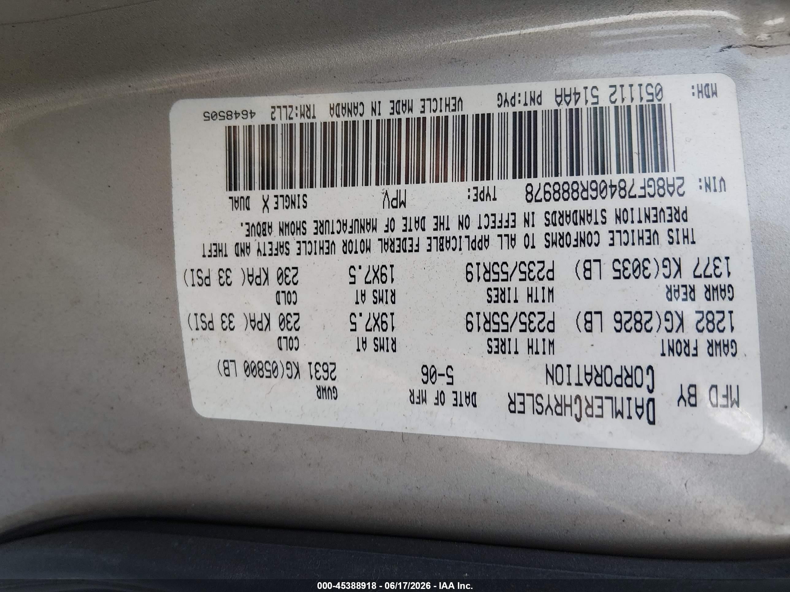 2006 Chrysler Pacifica Limited Tan vin: 2A8GF78406R888978