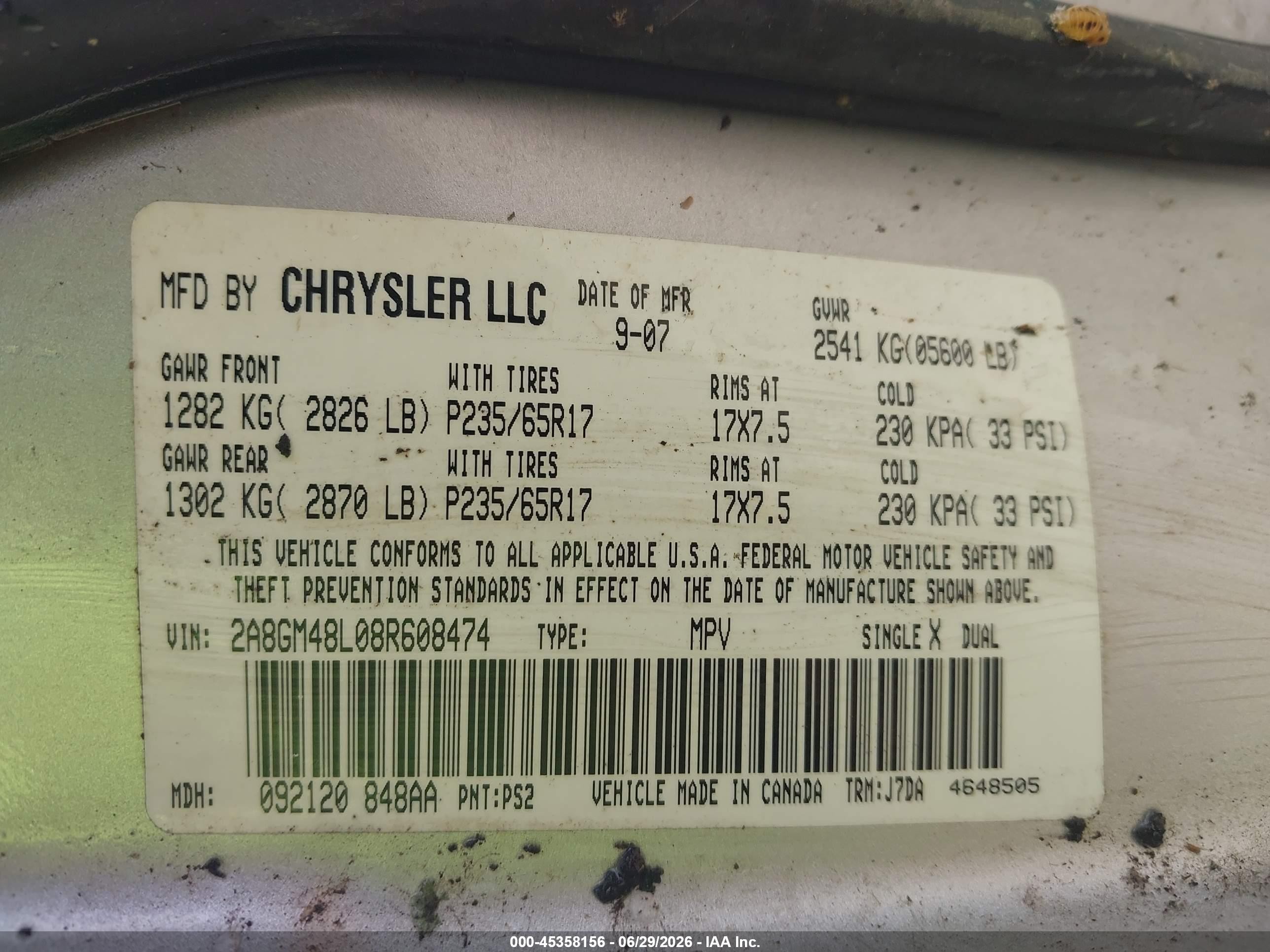 2008 Chrysler Pacifica Lx Silver vin: 2A8GM48L08R608474