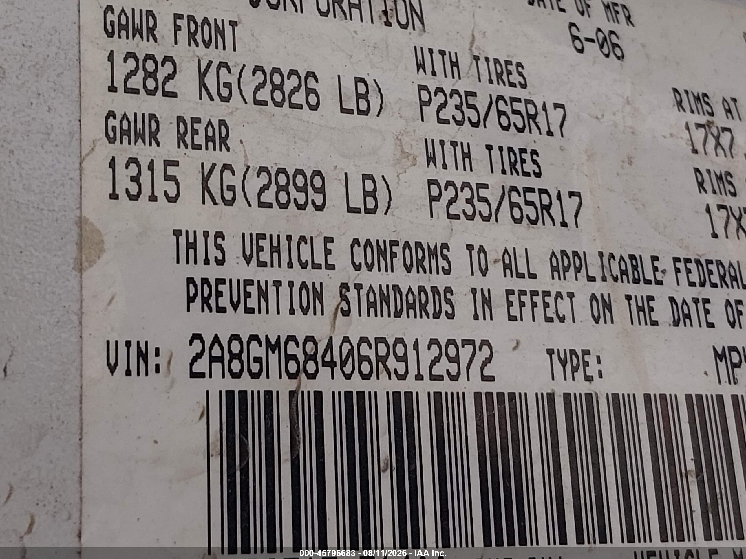 2006 Chrysler Pacifica Touring White vin: 2A8GM68406R912972