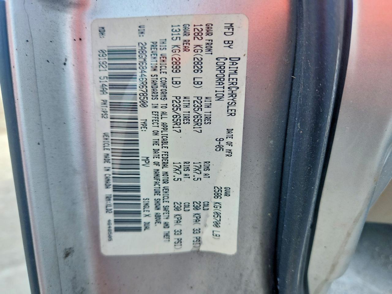 2006 Chrysler Pacifica Touring Silver vin: 2A8GM68446R678500