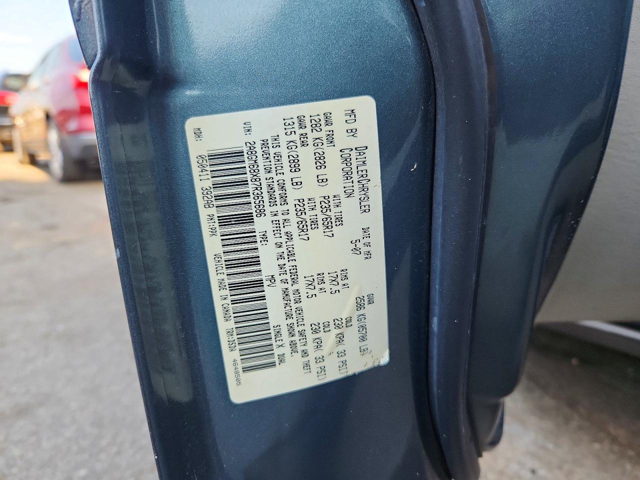 2007 Chrysler Pacifica Touring Turquoise vin: 2A8GM68X87R365686
