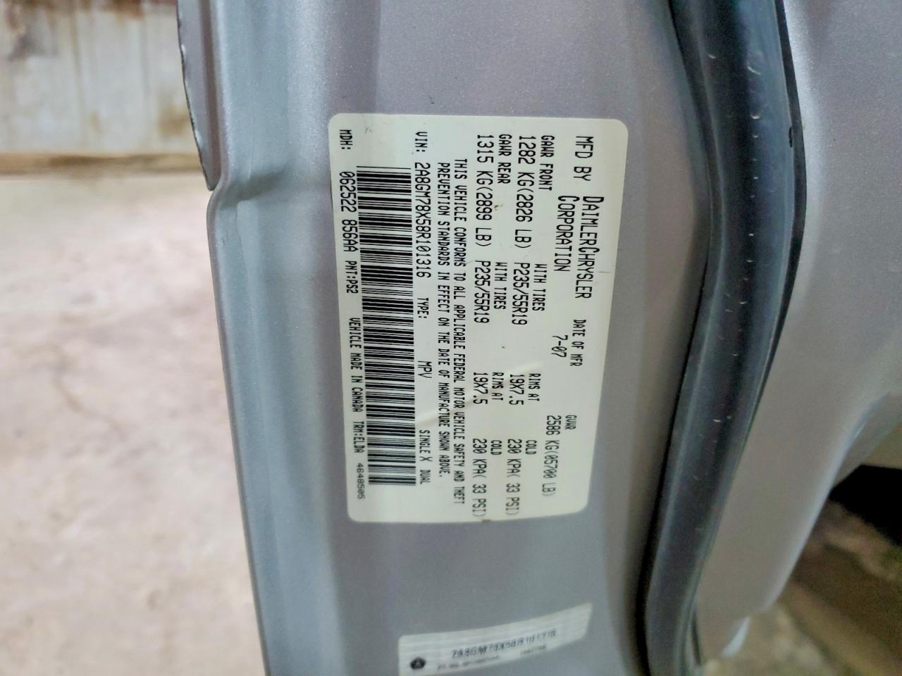 2008 Chrysler Pacifica Limited Silver vin: 2A8GM78X58R101316