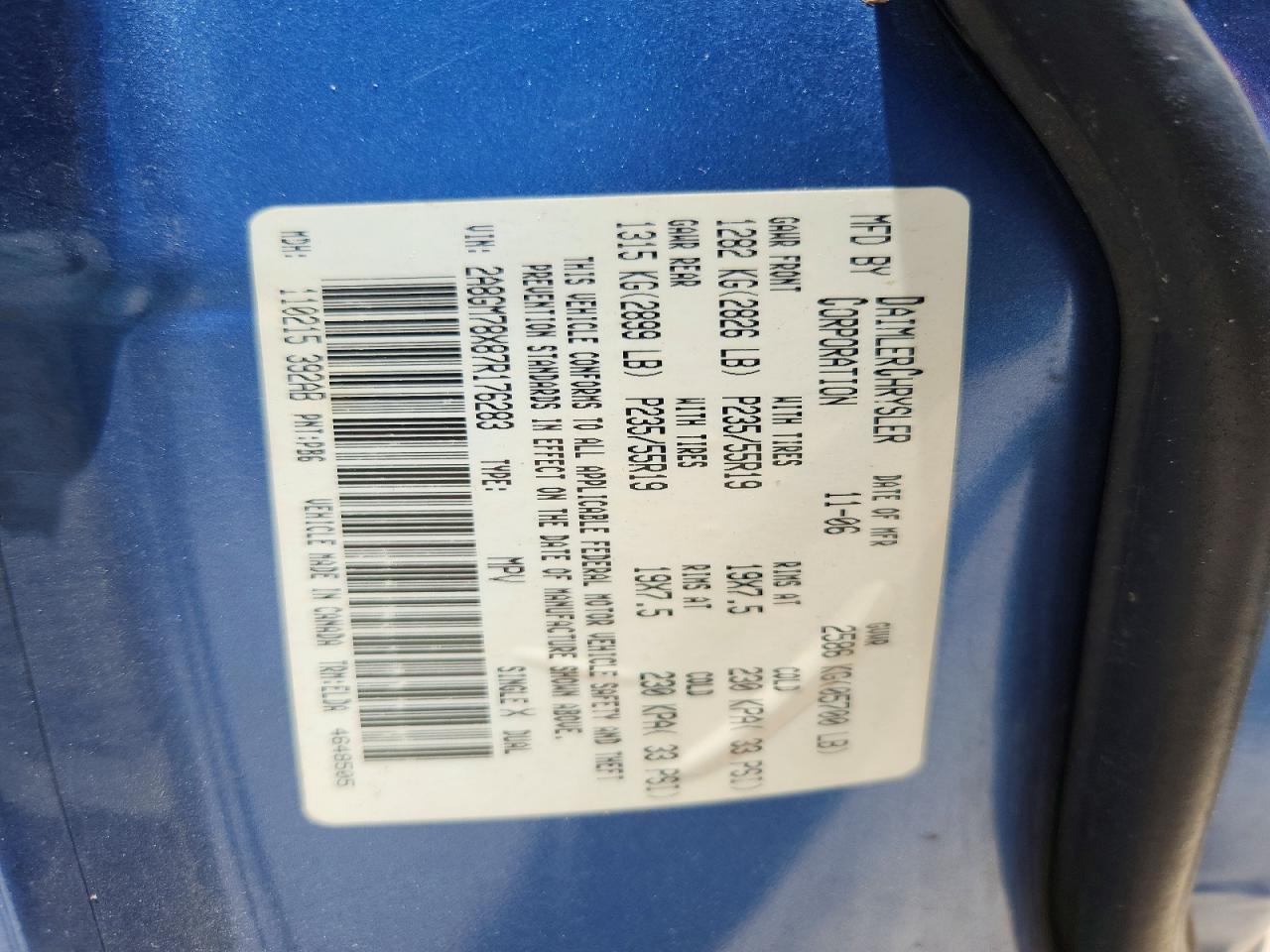 2007 Chrysler Pacifica Limited Blue vin: 2A8GM78X87R176283