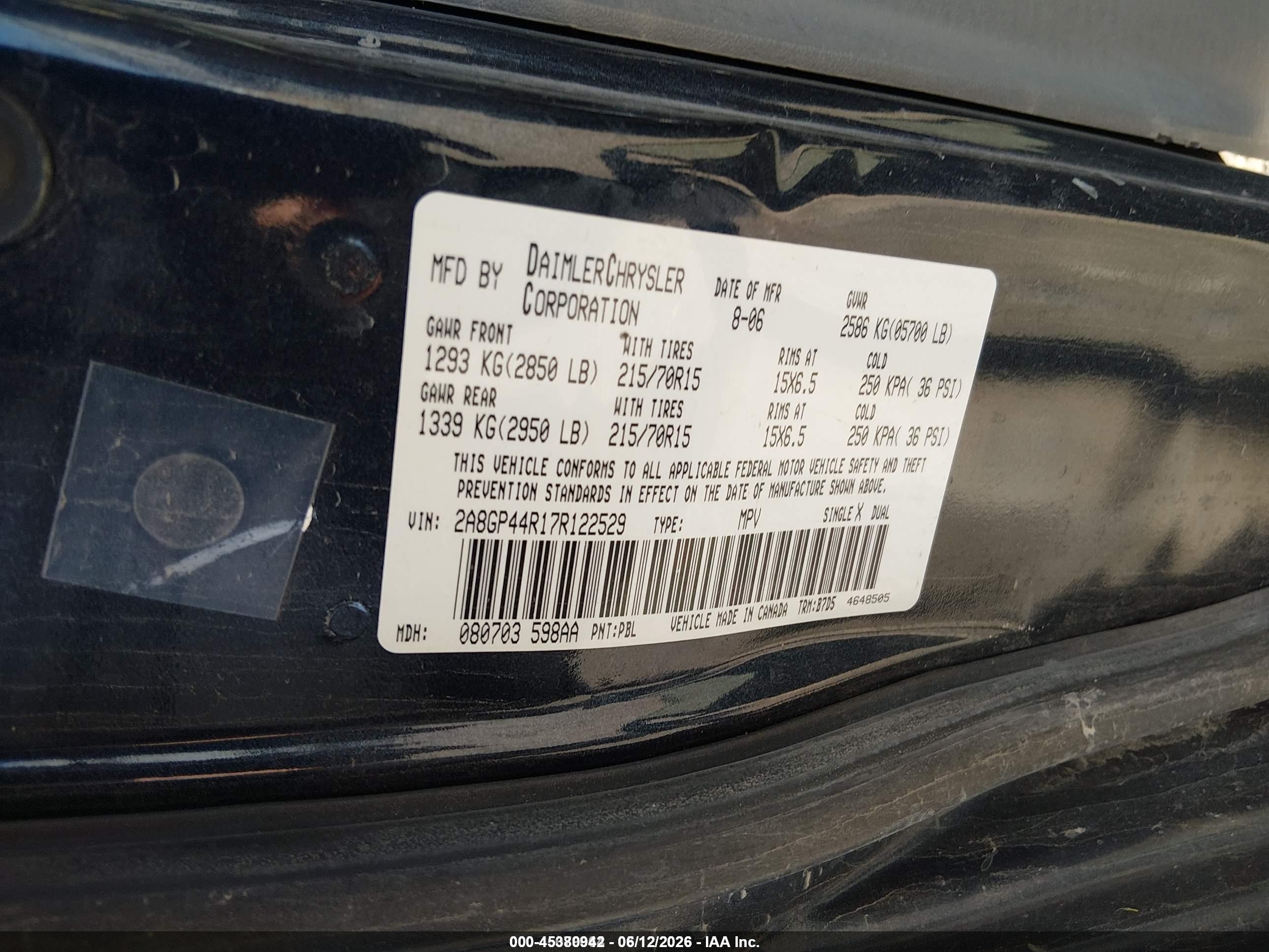 2007 Chrysler Town & Country Lx Blue vin: 2A8GP44R17R122529