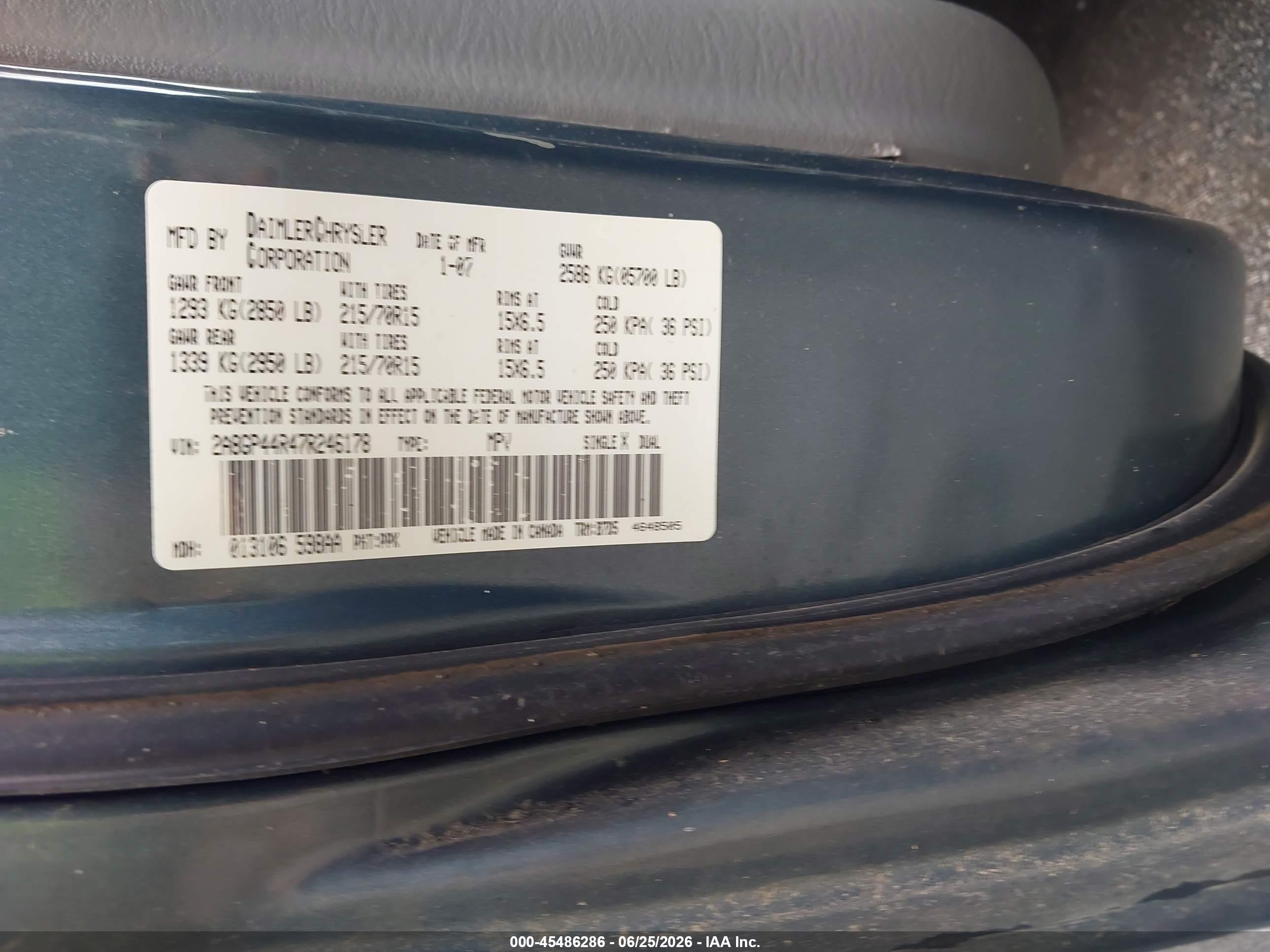 2007 Chrysler Town & Country Lx Teal vin: 2A8GP44R47R246178