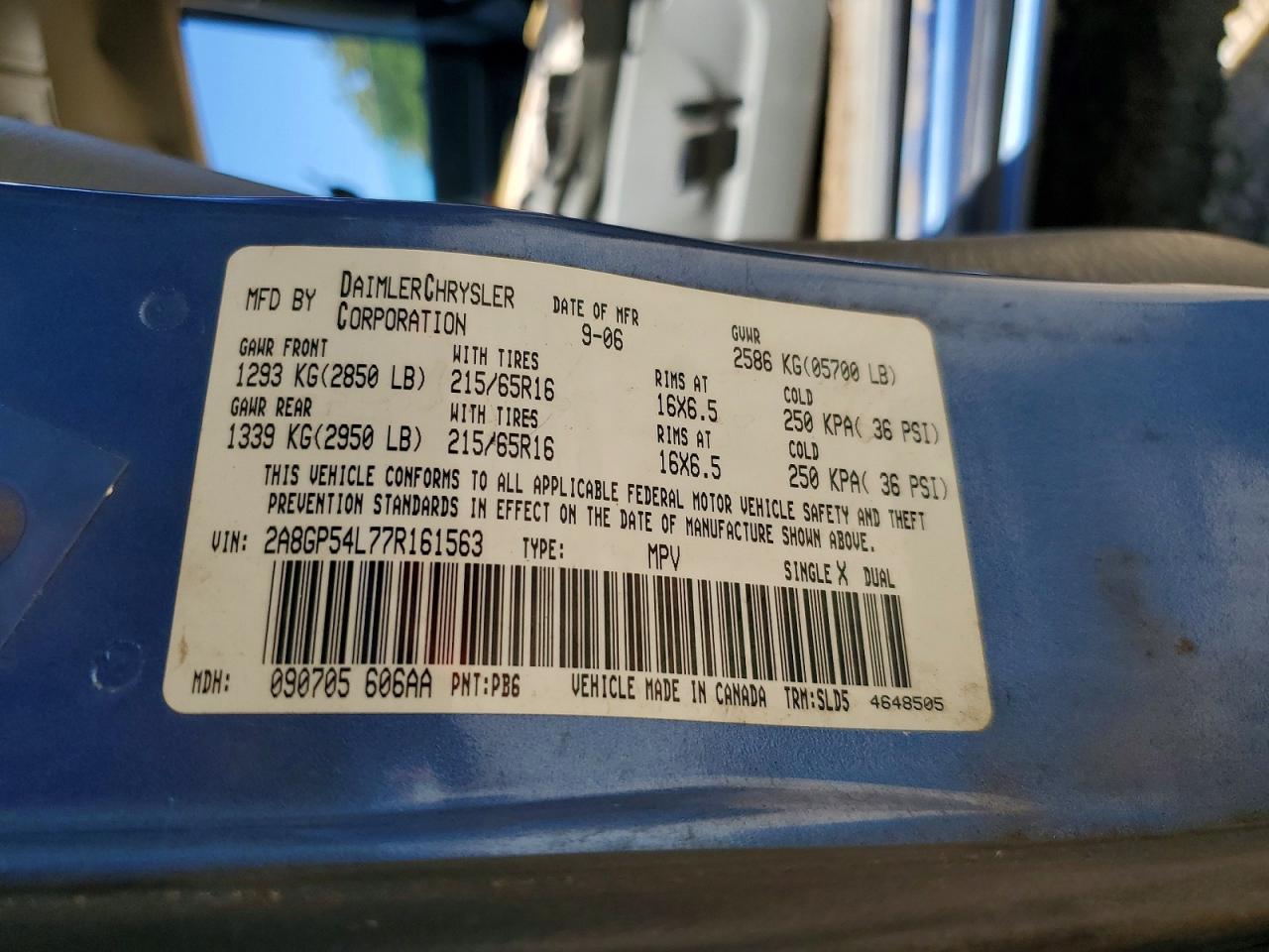 2007 Chrysler Town & Country Touring Blue vin: 2A8GP54L77R161563