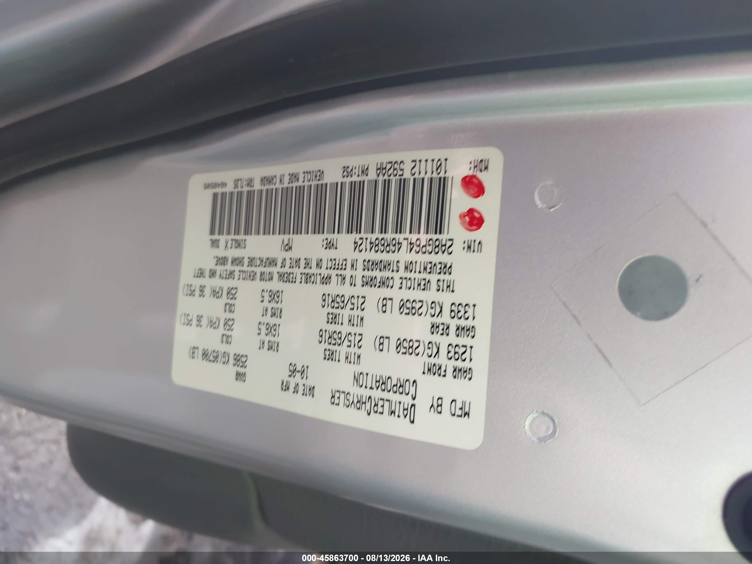 2006 Chrysler Town & Country Limited Silver vin: 2A8GP64L46R684124