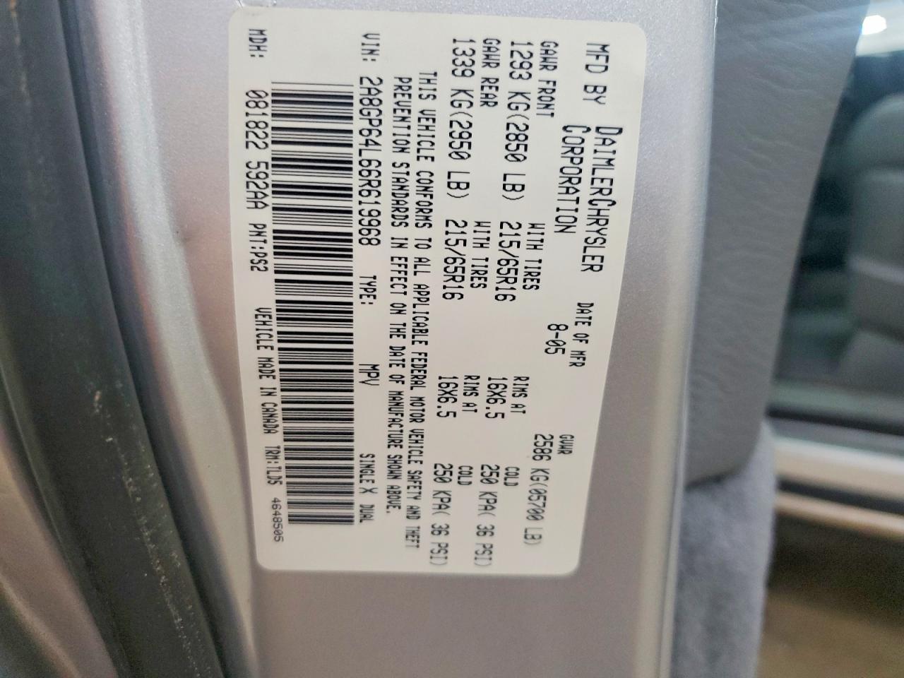 2006 Chrysler Town & Country Limited Silver vin: 2A8GP64L66R619968