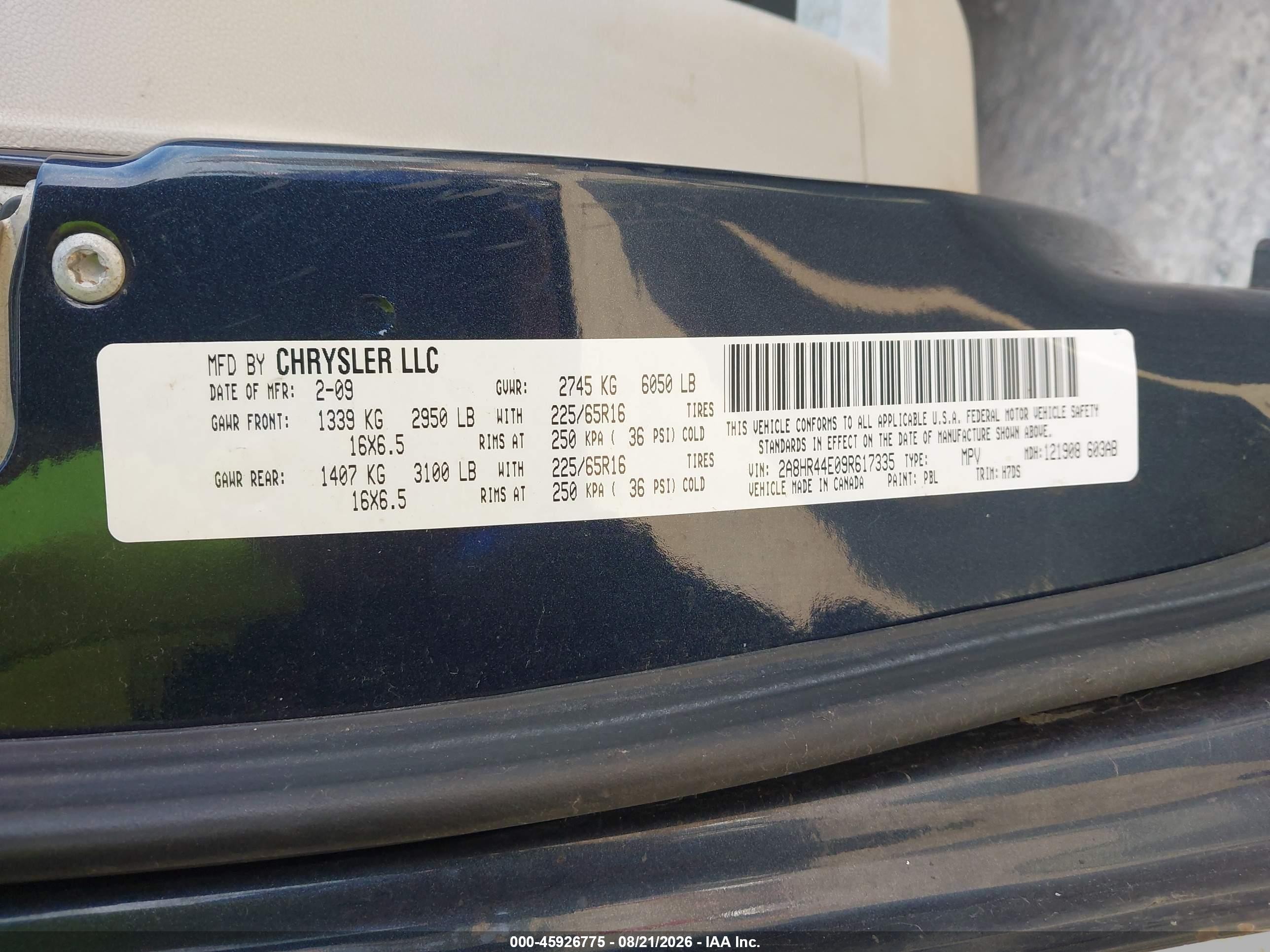 2009 Chrysler Town & Country Lx Синий vin: 2A8HR44E09R617335