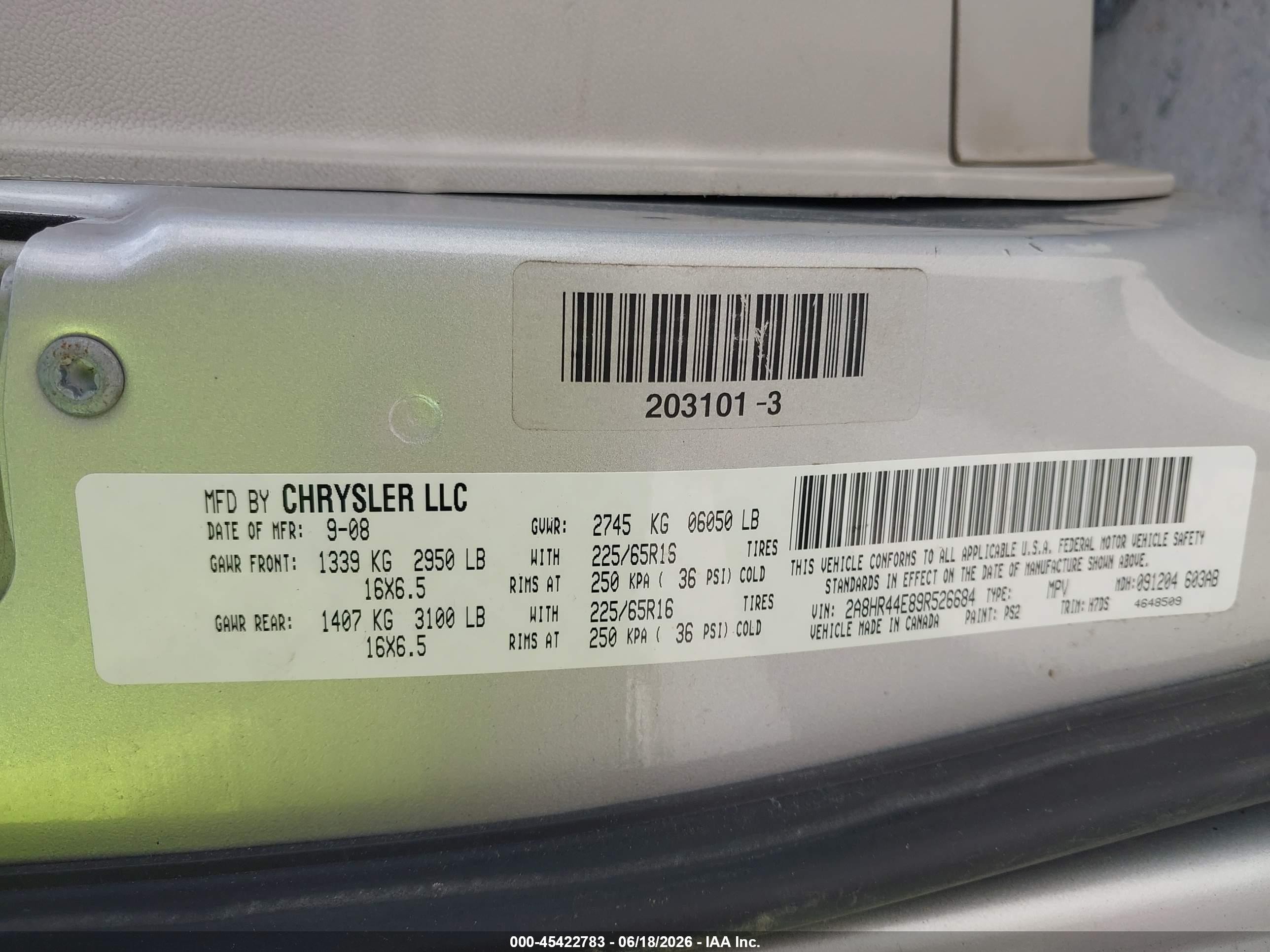 2009 Chrysler Town & Country Lx Серебряный vin: 2A8HR44E89R526684