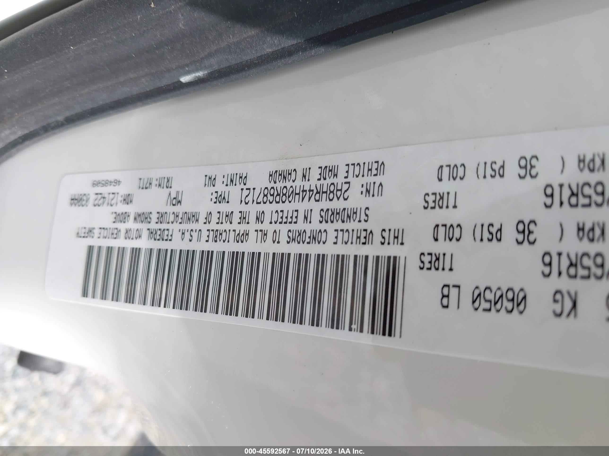2008 Chrysler Town & Country Lx White vin: 2A8HR44H08R687121