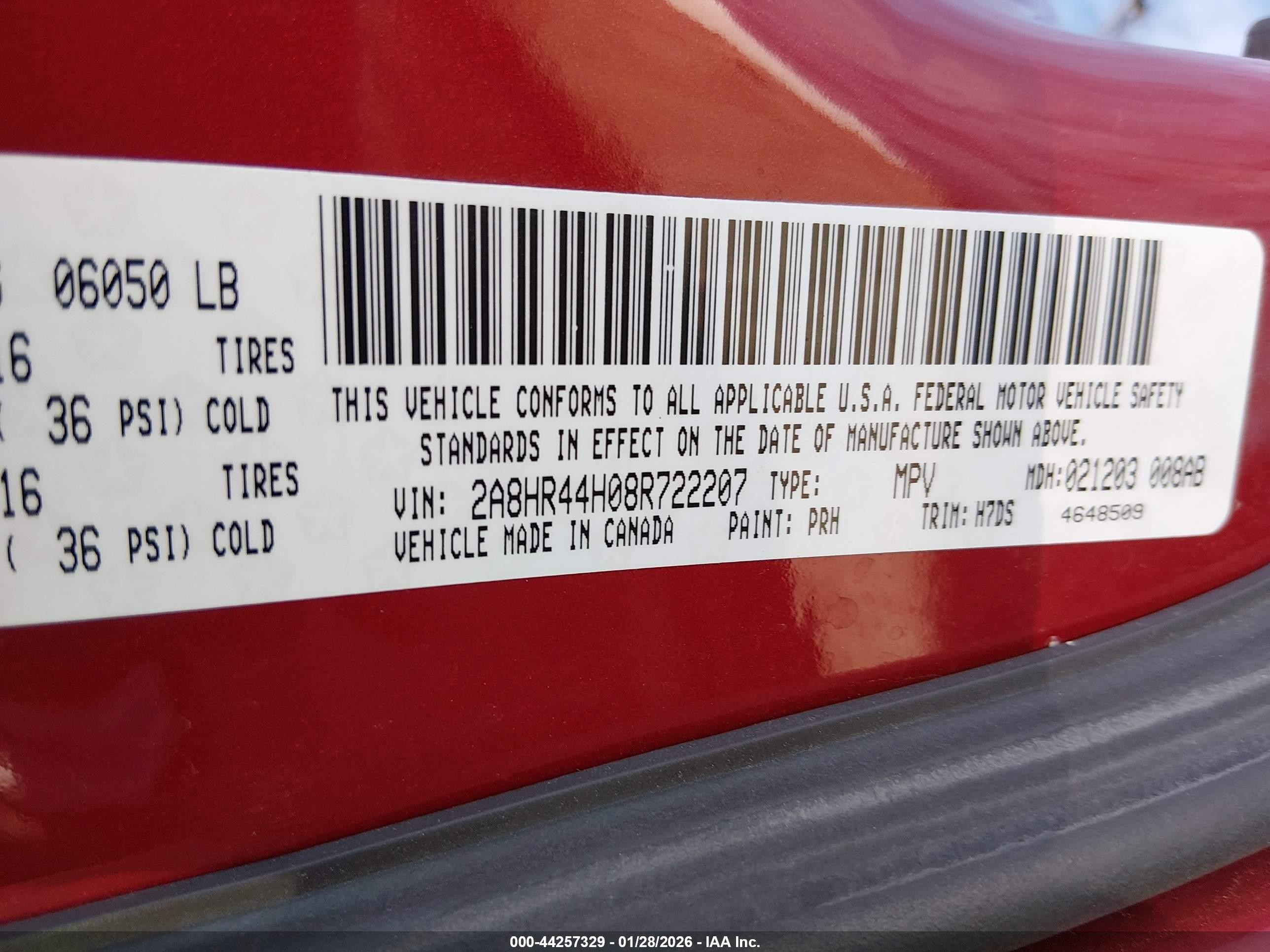 2008 Chrysler Town & Country Lx Red vin: 2A8HR44H08R722207