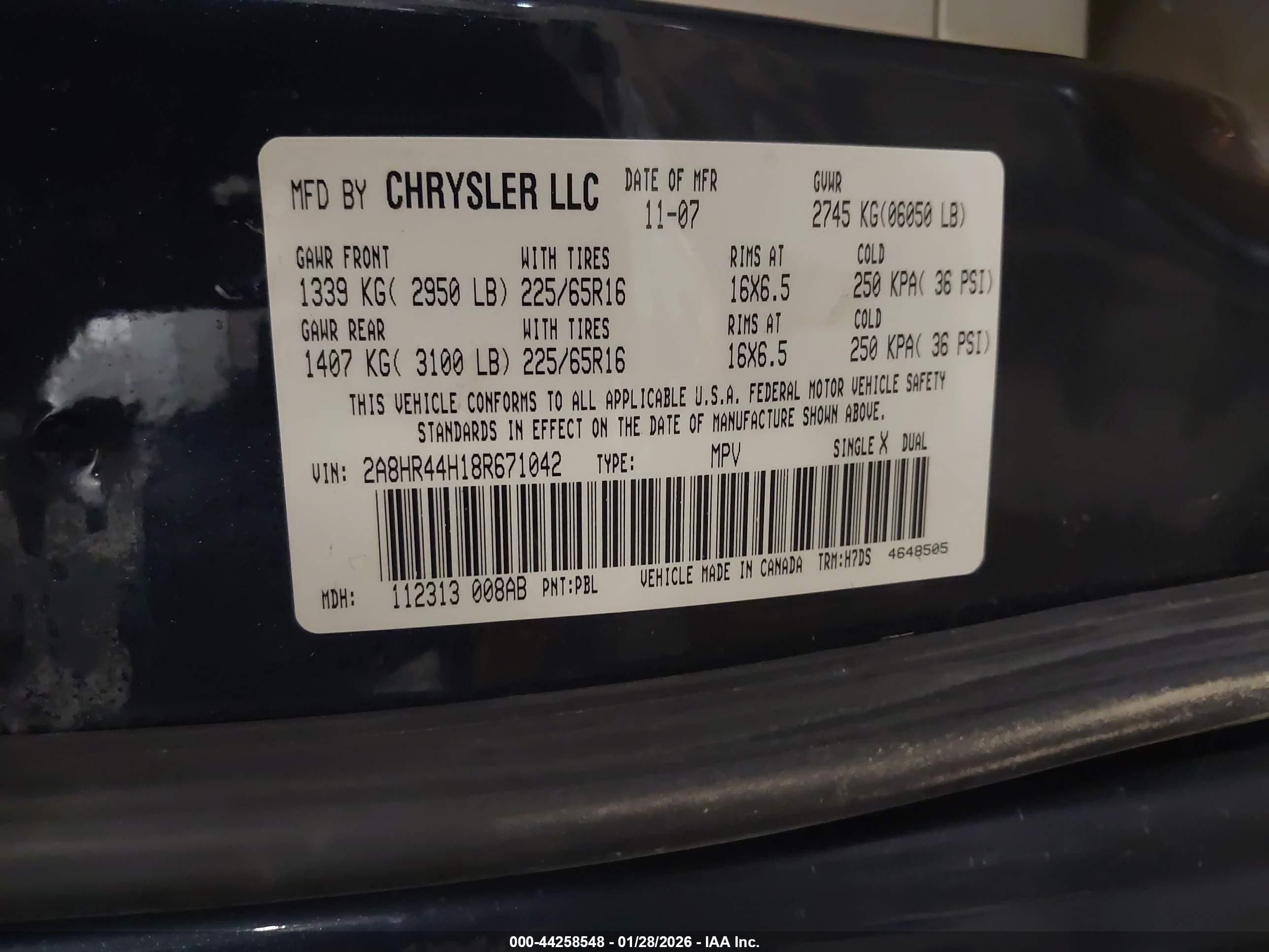 2008 Chrysler Town & Country Lx Blue vin: 2A8HR44H18R671042