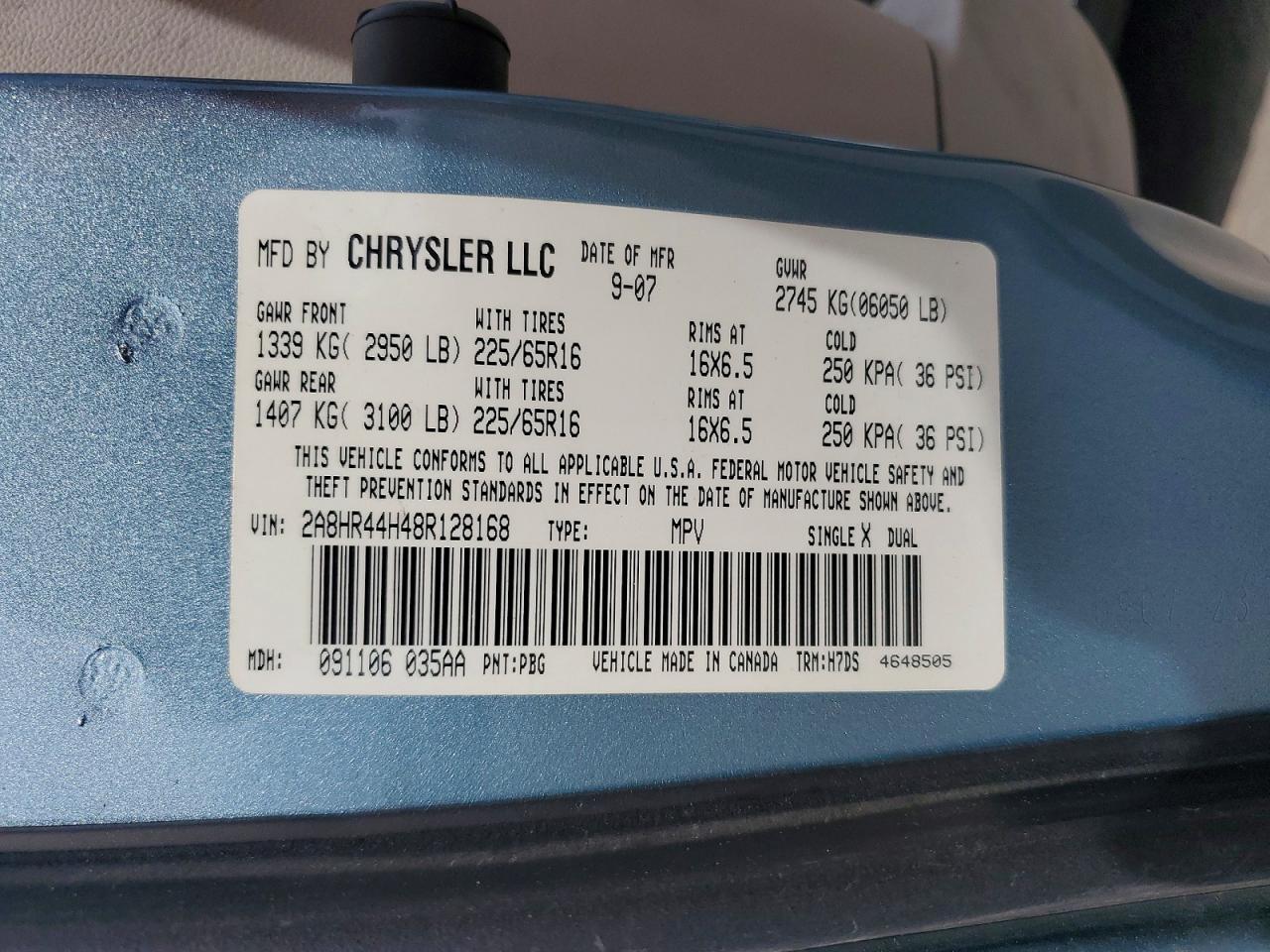2008 Chrysler Town & Country Lx Blue vin: 2A8HR44H48R128168