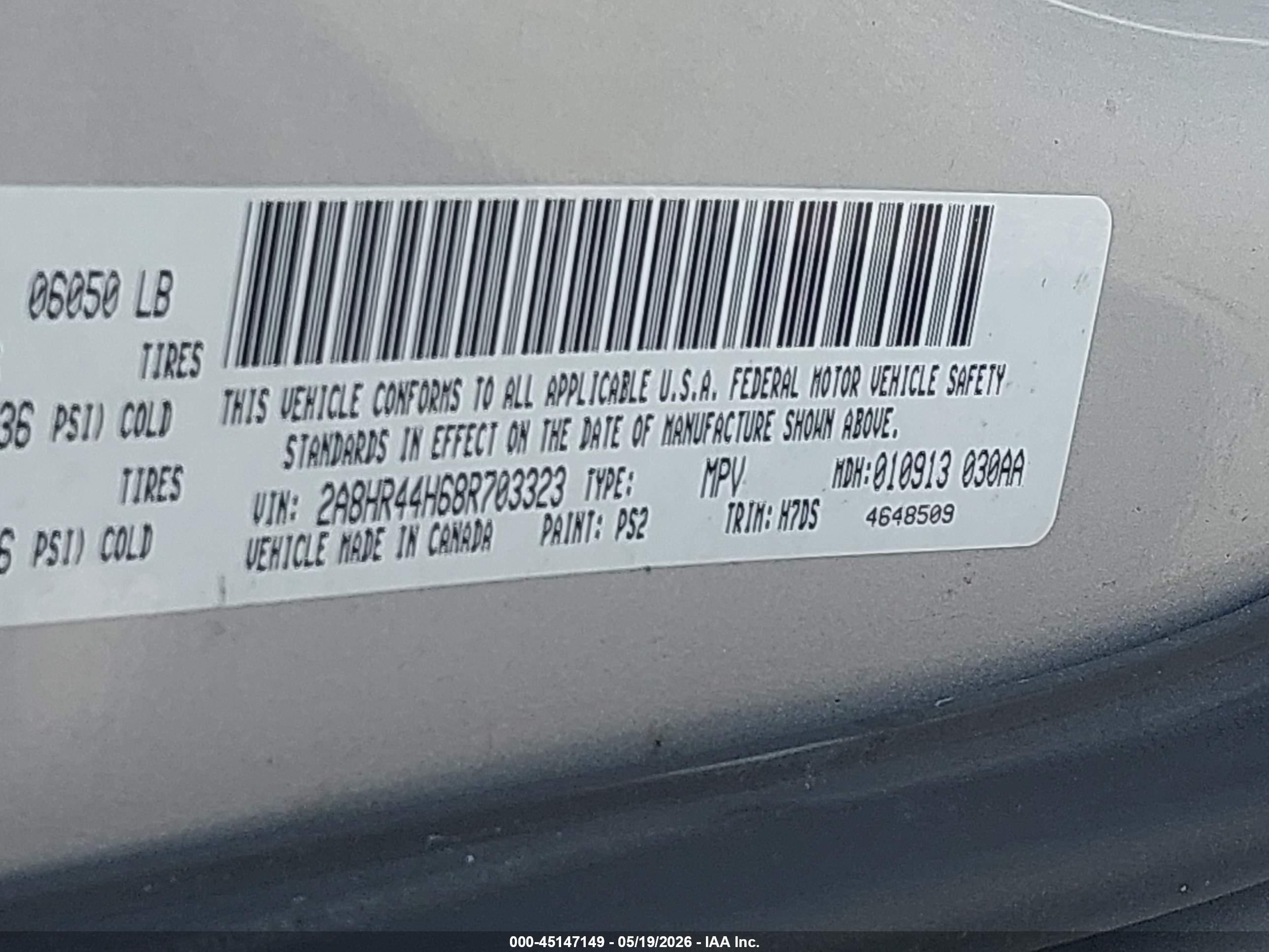 2008 Chrysler Town & Country Lx Серебряный vin: 2A8HR44H68R703323