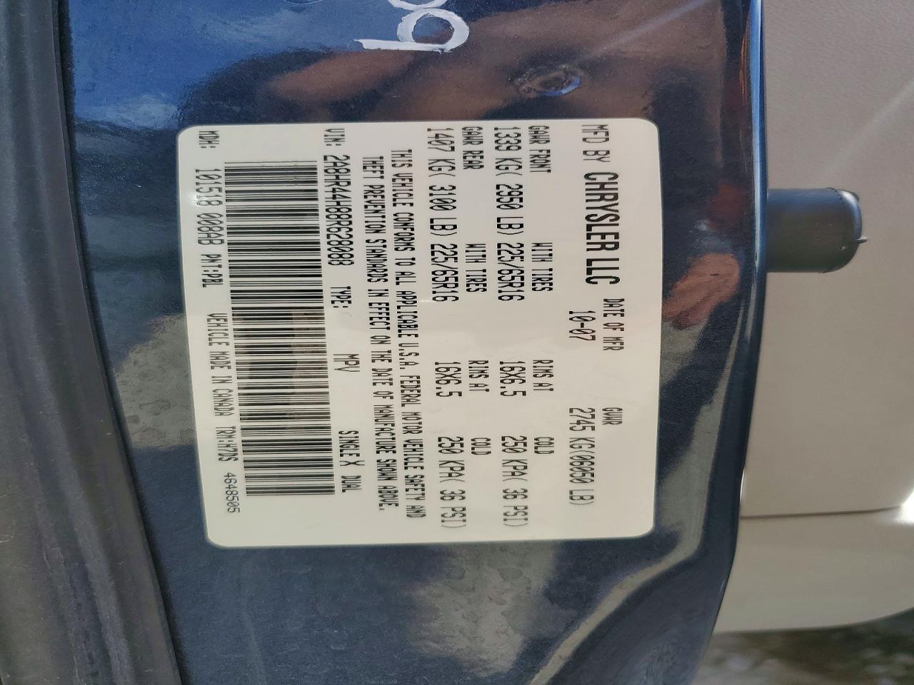 2008 Chrysler Town & Country Lx Blue vin: 2A8HR44H88R628088