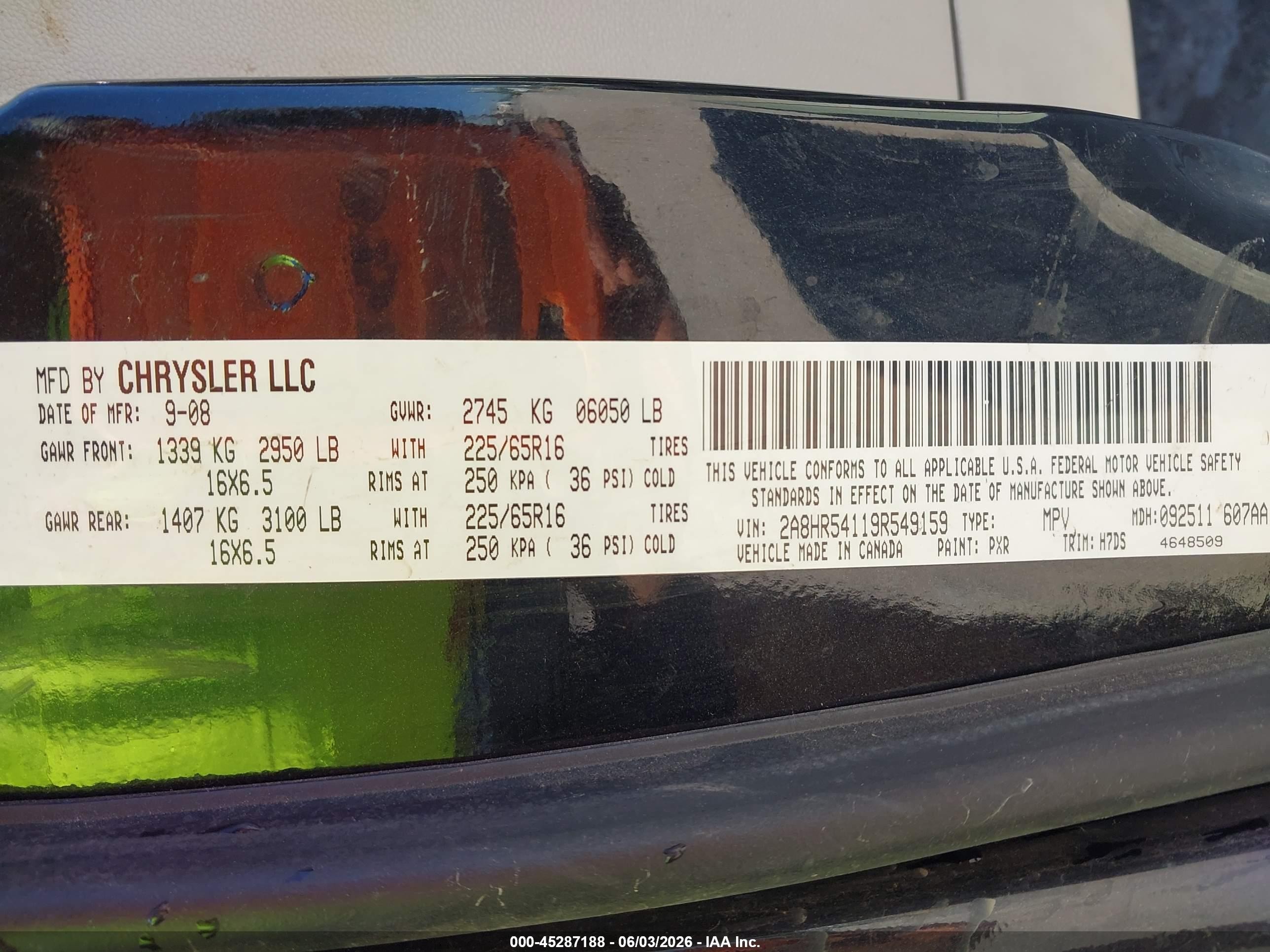 2009 Chrysler Town & Country Touring Black vin: 2A8HR54119R549159
