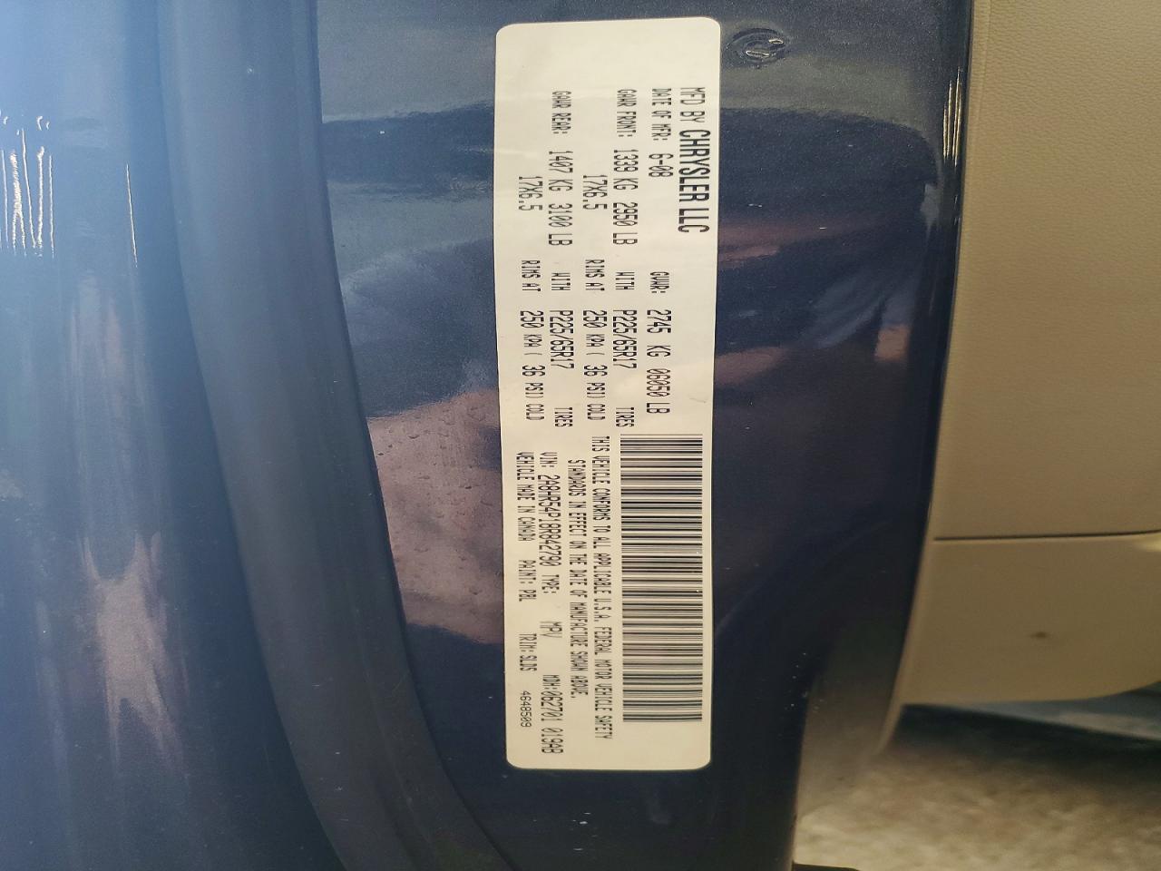 2008 Chrysler Town & Country Touring Blue vin: 2A8HR54P18R842790