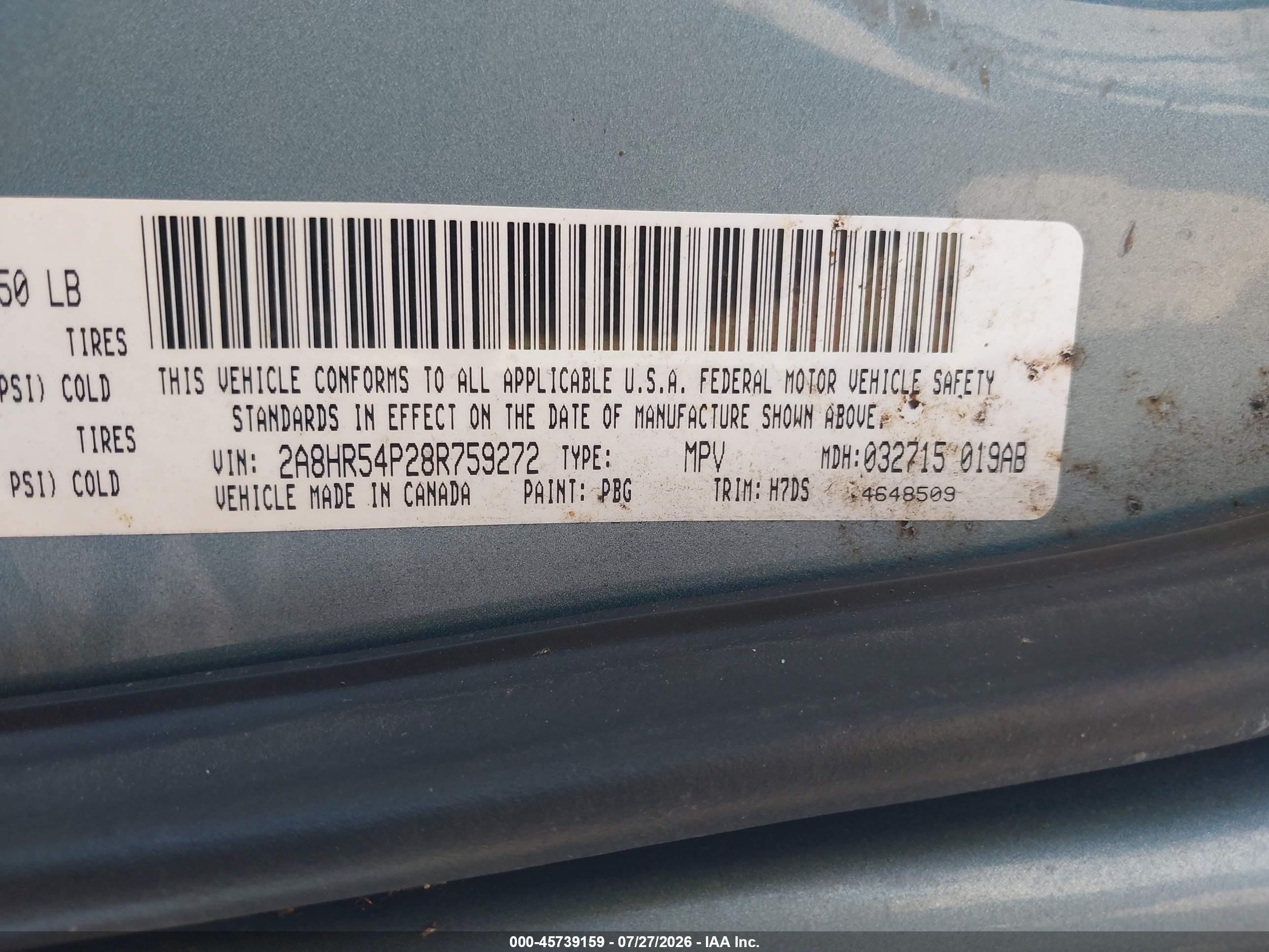 2008 Chrysler Town & Country Touring Blue vin: 2A8HR54P28R759272