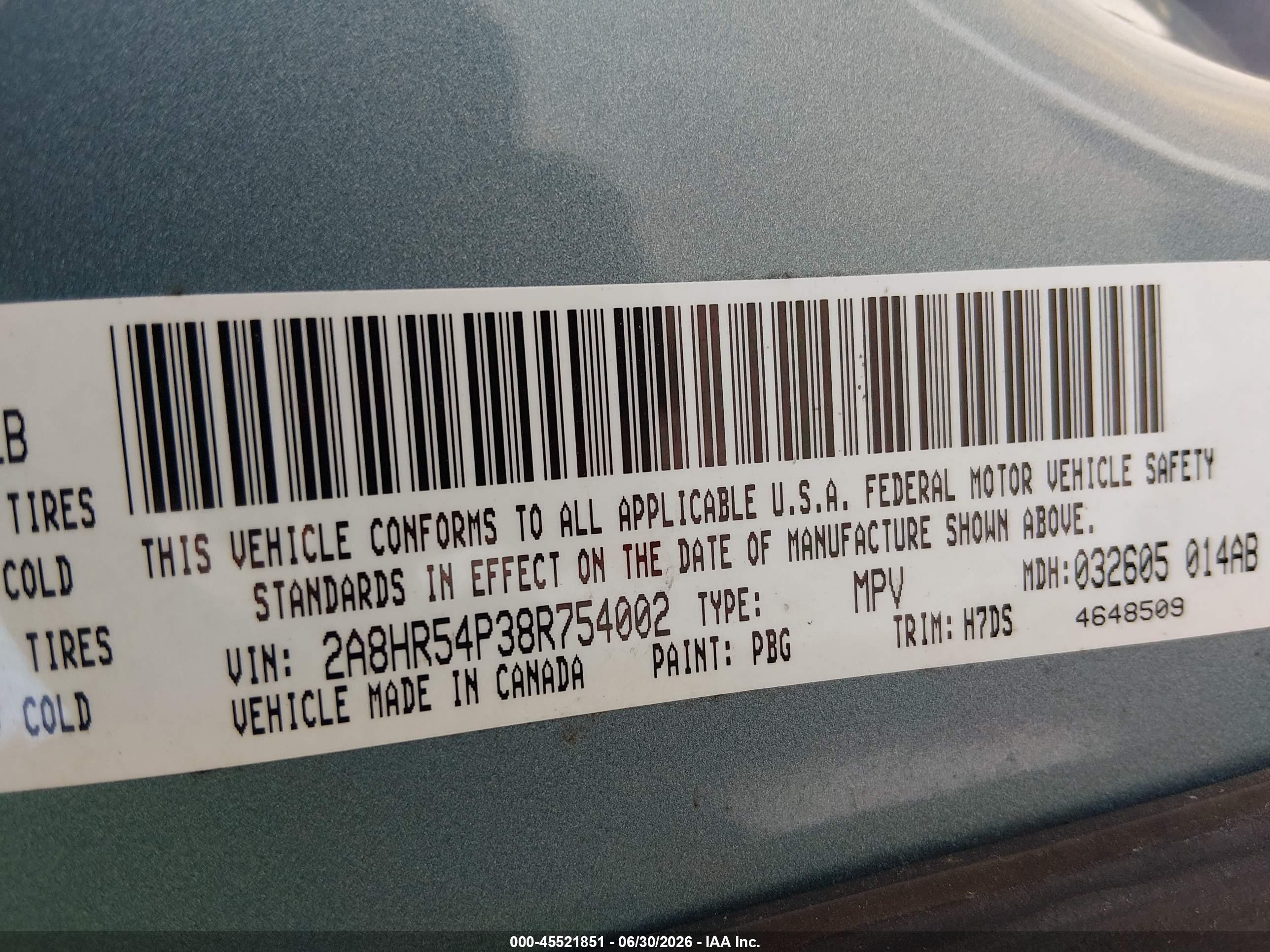 2008 Chrysler Town & Country Touring Blue vin: 2A8HR54P38R754002