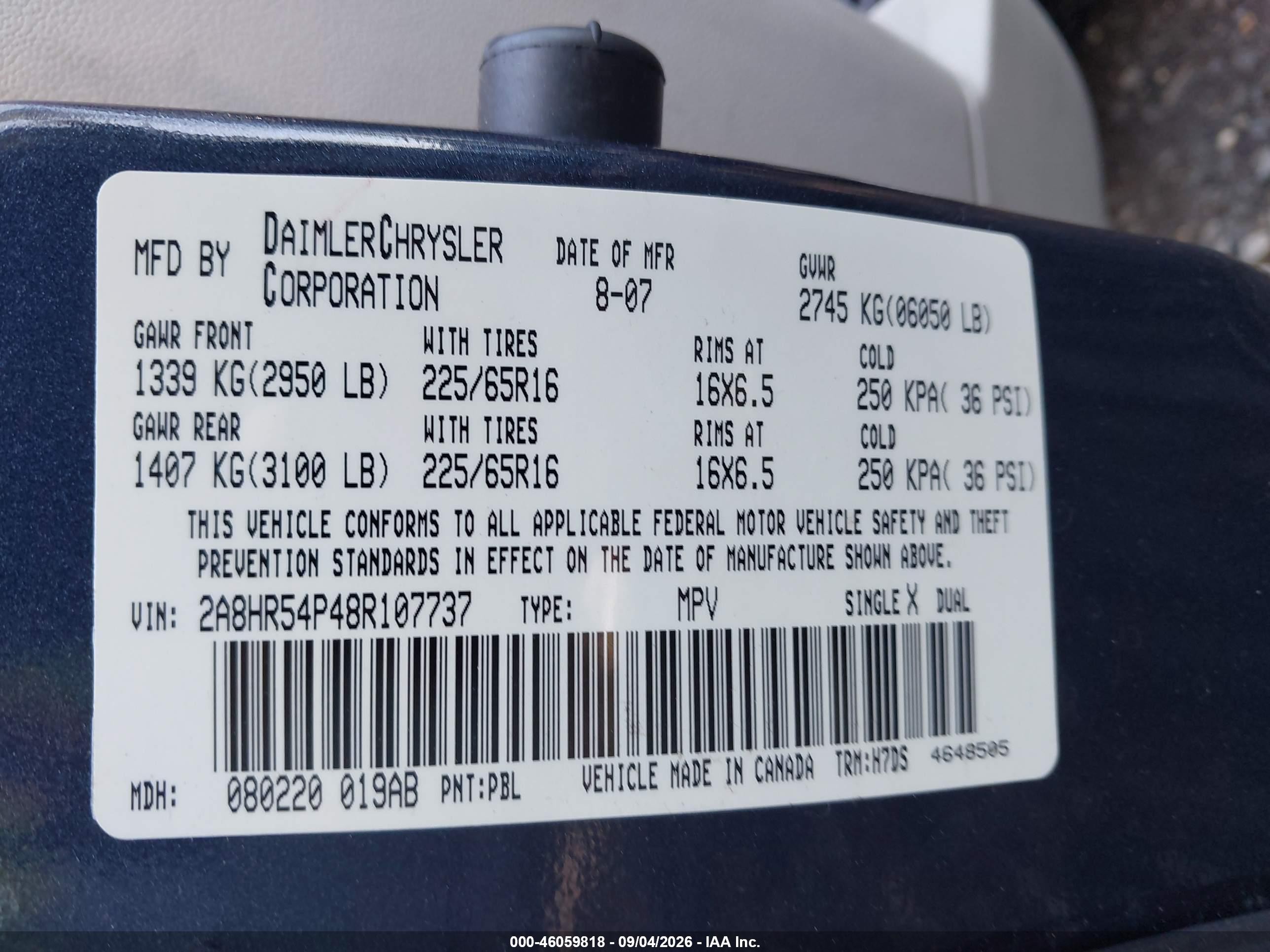 2008 Chrysler Town & Country Touring Blue vin: 2A8HR54P48R107737