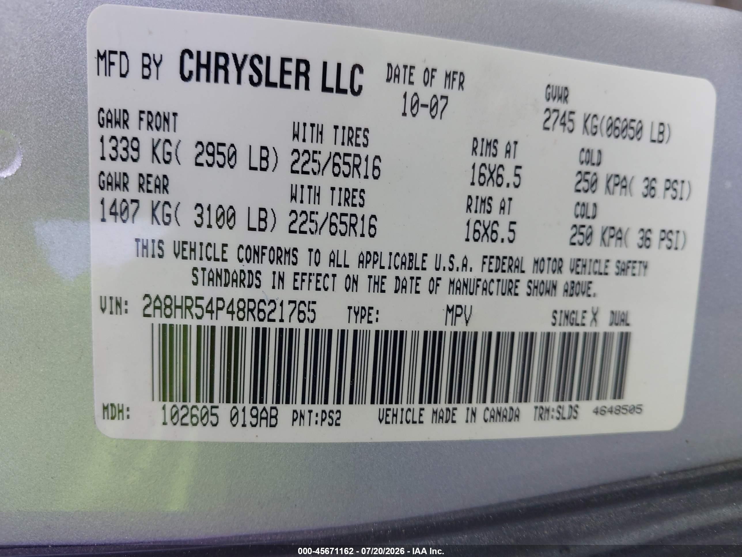 2008 Chrysler Town & Country Touring Silver vin: 2A8HR54P48R621765