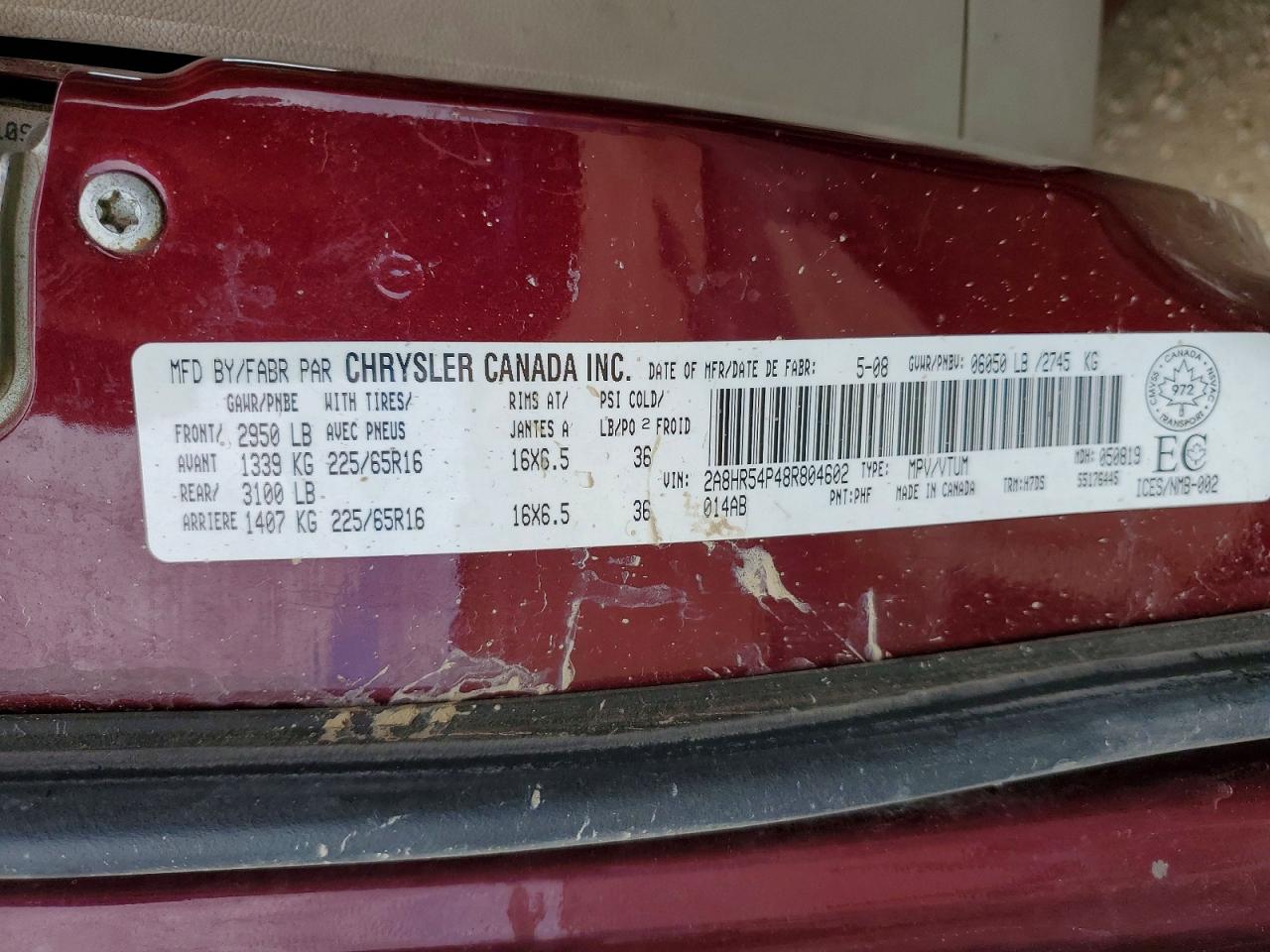 2008 Chrysler Town & Country Touring Бордовый vin: 2A8HR54P48R804602