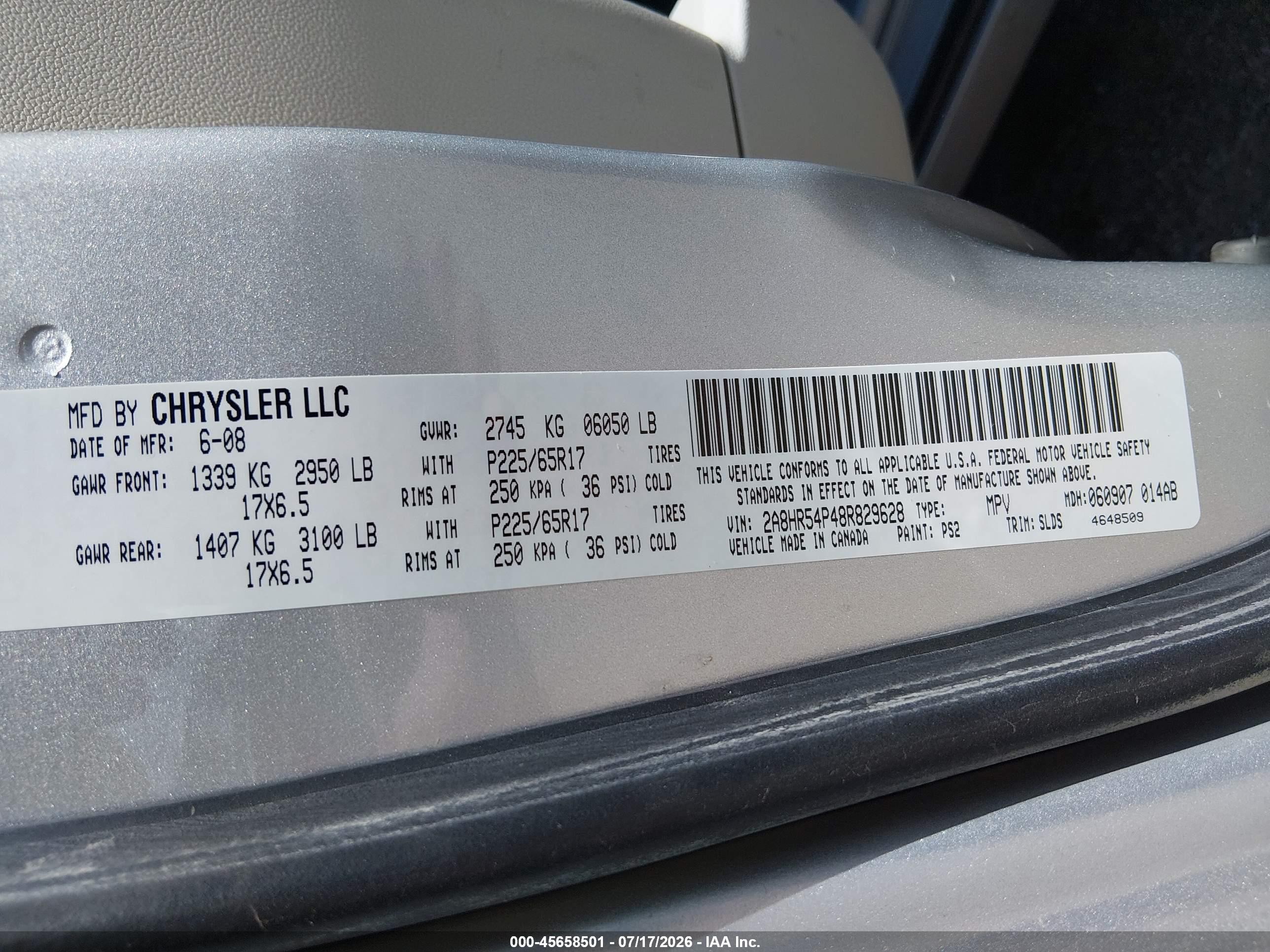 2008 Chrysler Town & Country Touring Silver vin: 2A8HR54P48R829628