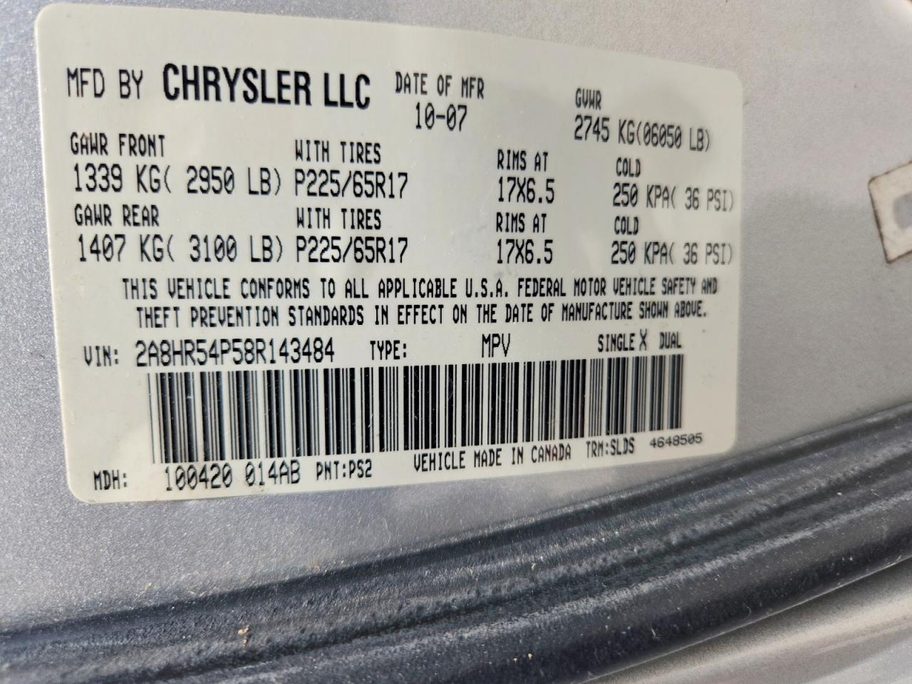 2008 Chrysler Town & Country Touring Silver vin: 2A8HR54P58R143484